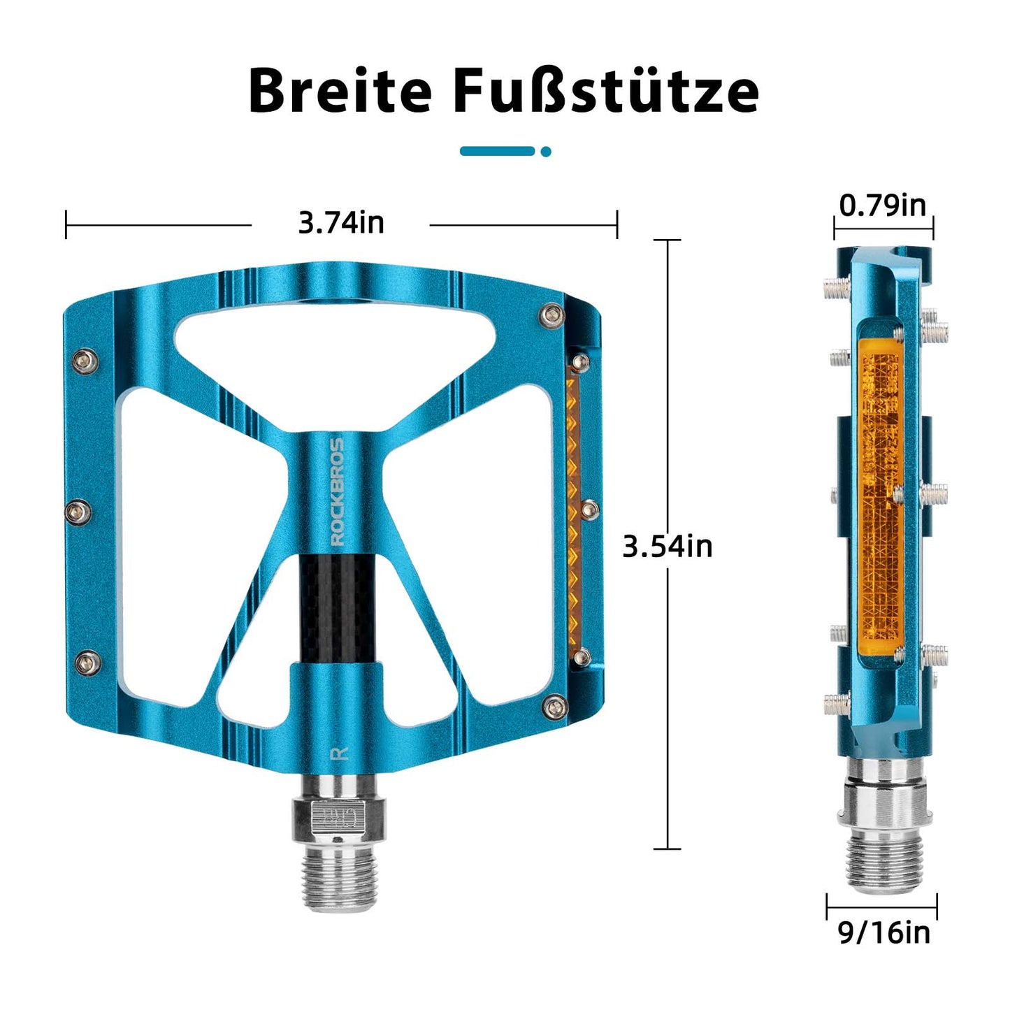 ROCKBROS hjólapedalar úr áli, 9/16 tommur, með tveimur PVC endurskinsmerkjum.