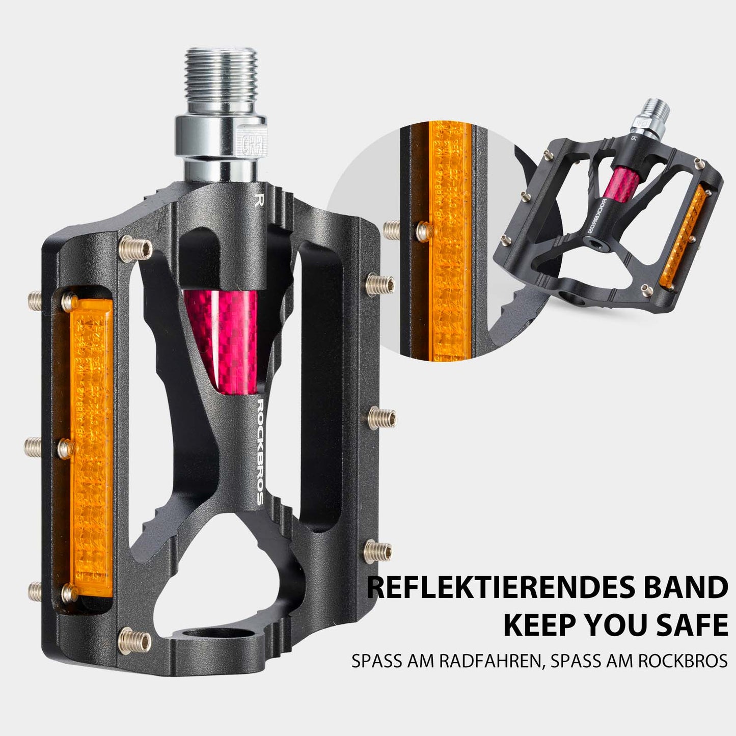 ROCKBROS hjólapedalar úr áli, 9/16 tommur, með tveimur PVC endurskinsmerkjum.