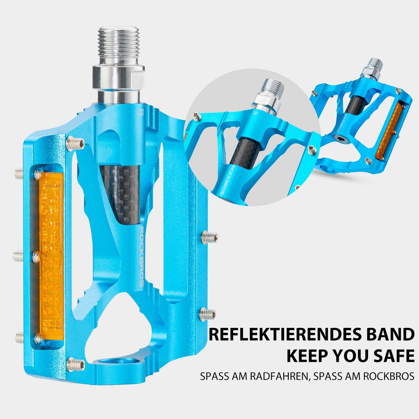 ROCKBROS hjólapedalar úr áli, 9/16 tommur, með tveimur PVC endurskinsmerkjum.