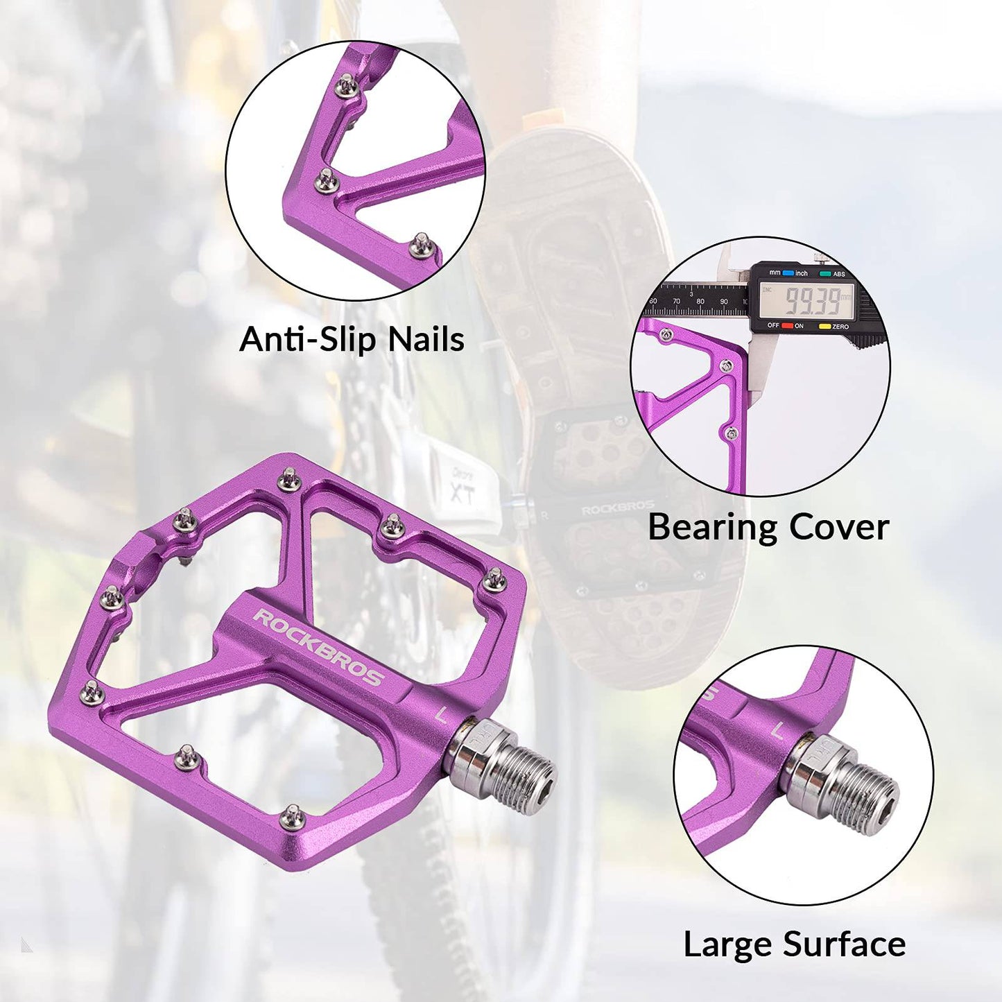 ROCKBROS Aluminium Platform Pedals 9/16 inch for MTB E-Bike City Bike