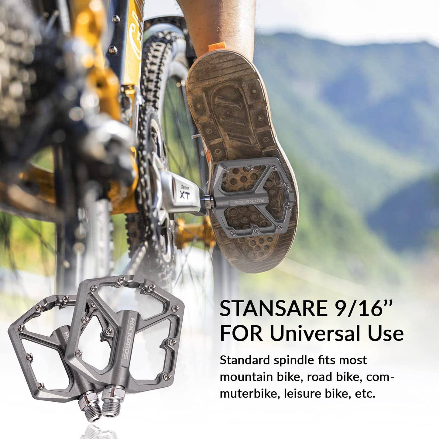 ROCKBROS Aluminium Platform Pedals 9/16 inch for MTB E-Bike City Bike