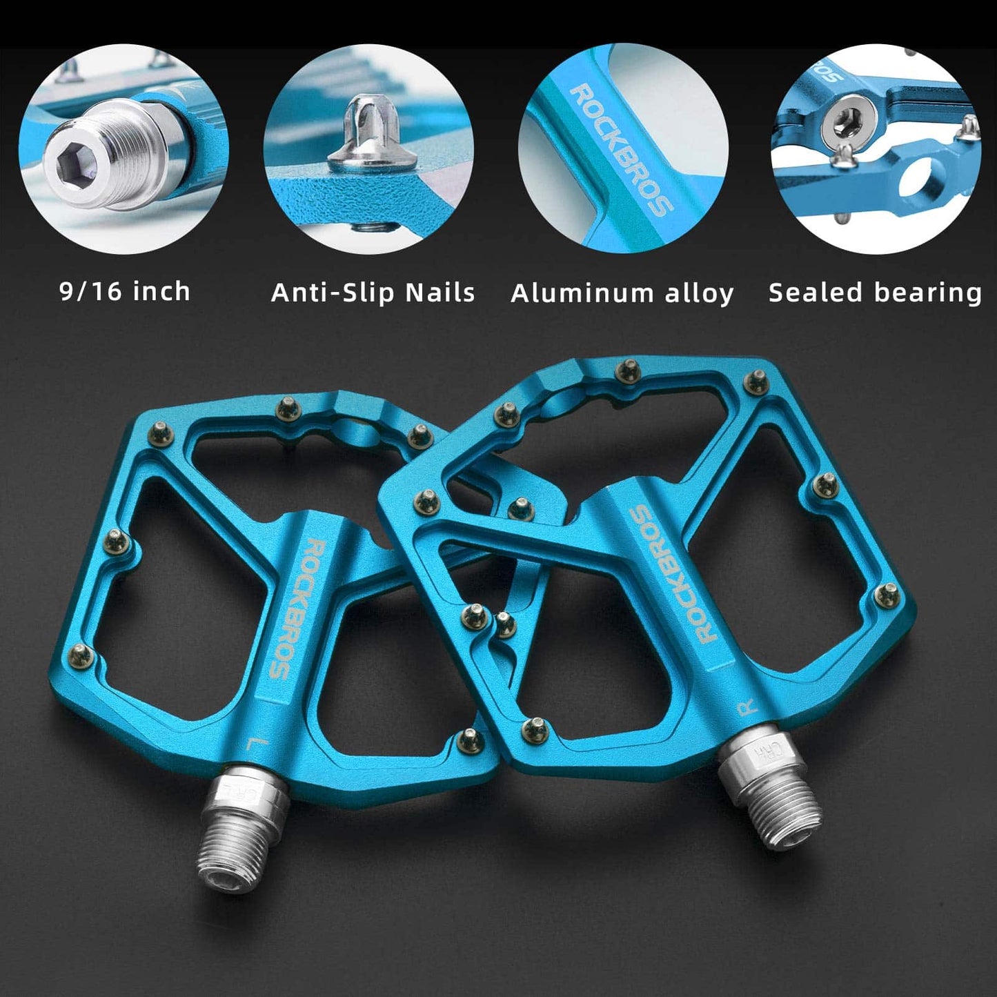 ROCKBROS Aluminium Platform Pedals 9/16 inch for MTB E-Bike City Bike