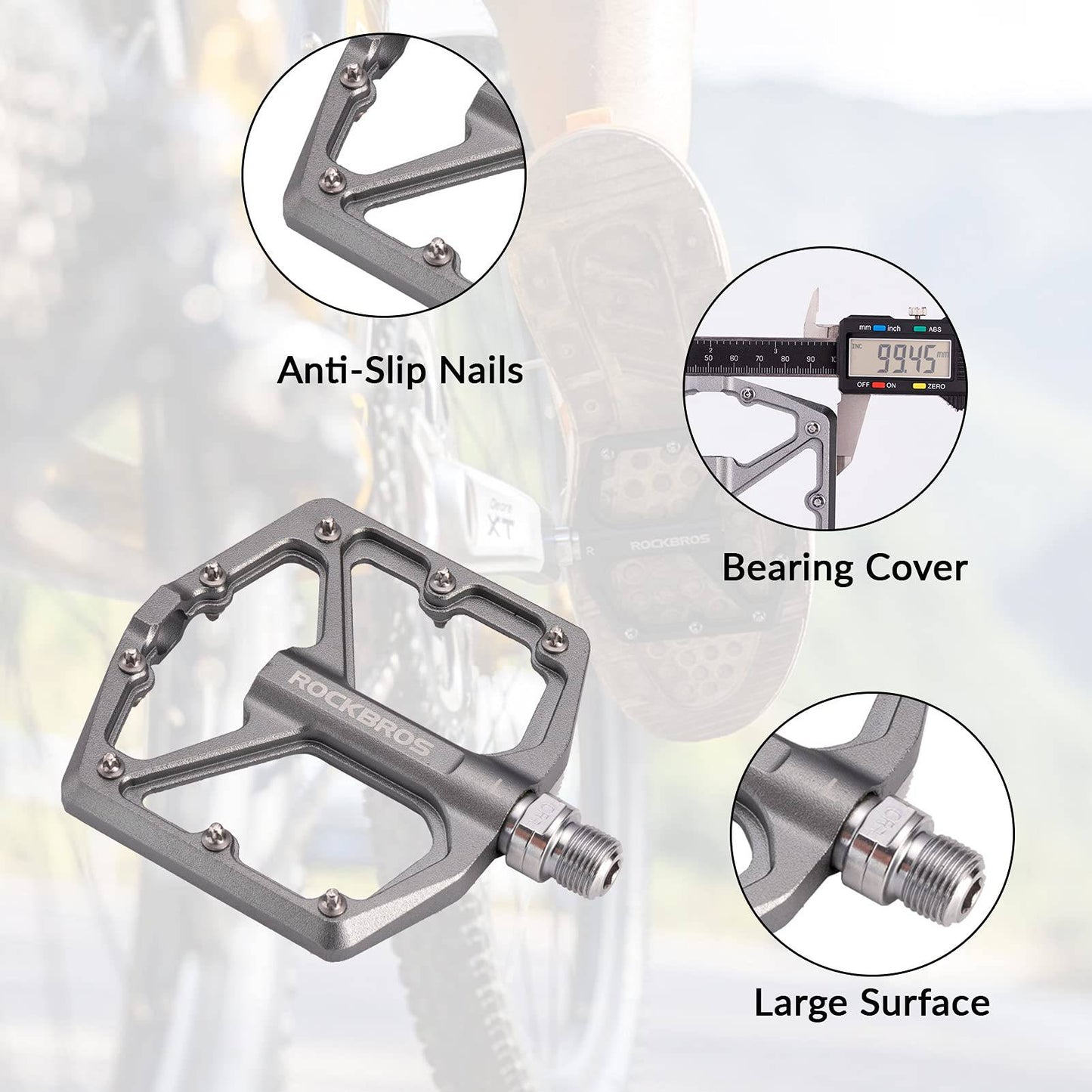 ROCKBROS Aluminium Platform Pedals 9/16 inch for MTB E-Bike City Bike