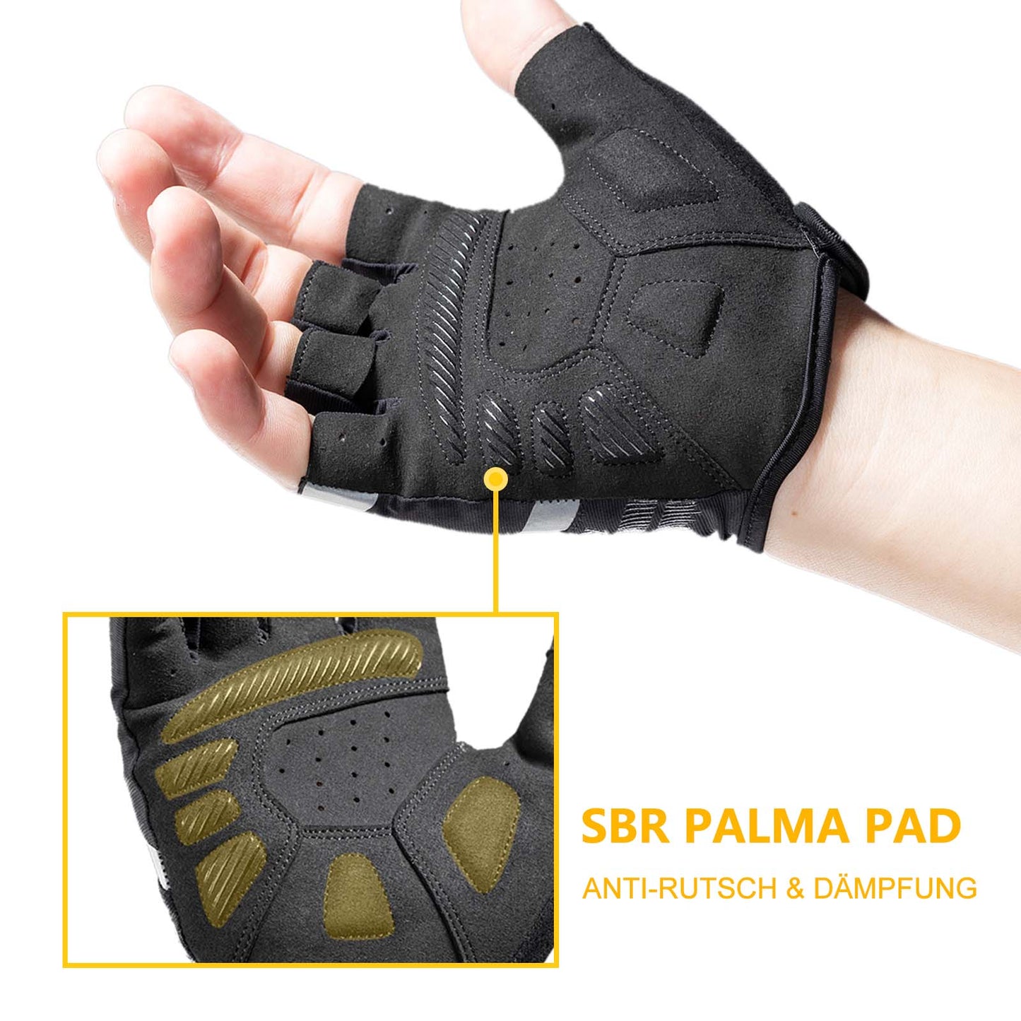 ROCKBROS Anti-slip riding gloves with reflective half fingers, sizes S-XXL