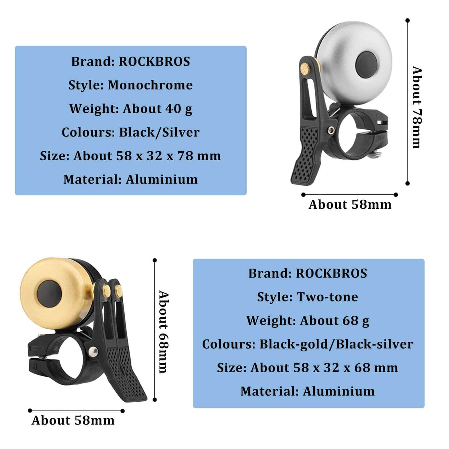 ROCKBROS Klassísk messinghjólabjalla, litlar hjólabjöllur, 1-2 hringitónar