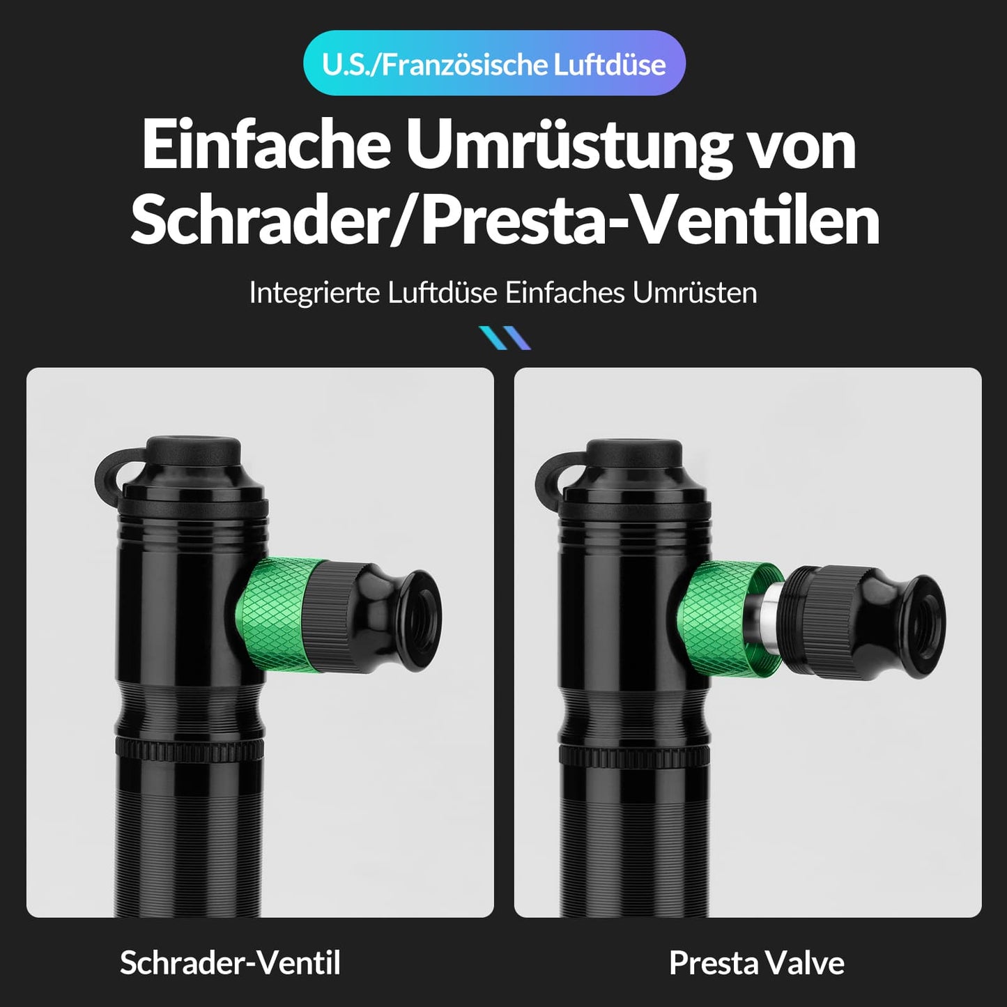 ROCKBROS CO2 Fahrradpumpe 110 PSI Aluminium Minipumpe Schwarz