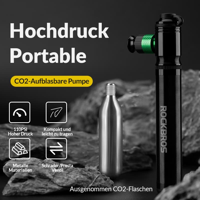 ROCKBROS CO2 Fahrradpumpe 110 PSI Aluminium Minipumpe Schwarz