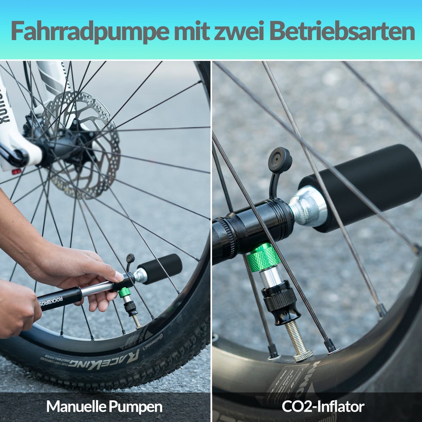 ROCKBROS CO2 Fahrradpumpe 110 PSI Aluminium Minipumpe Schwarz