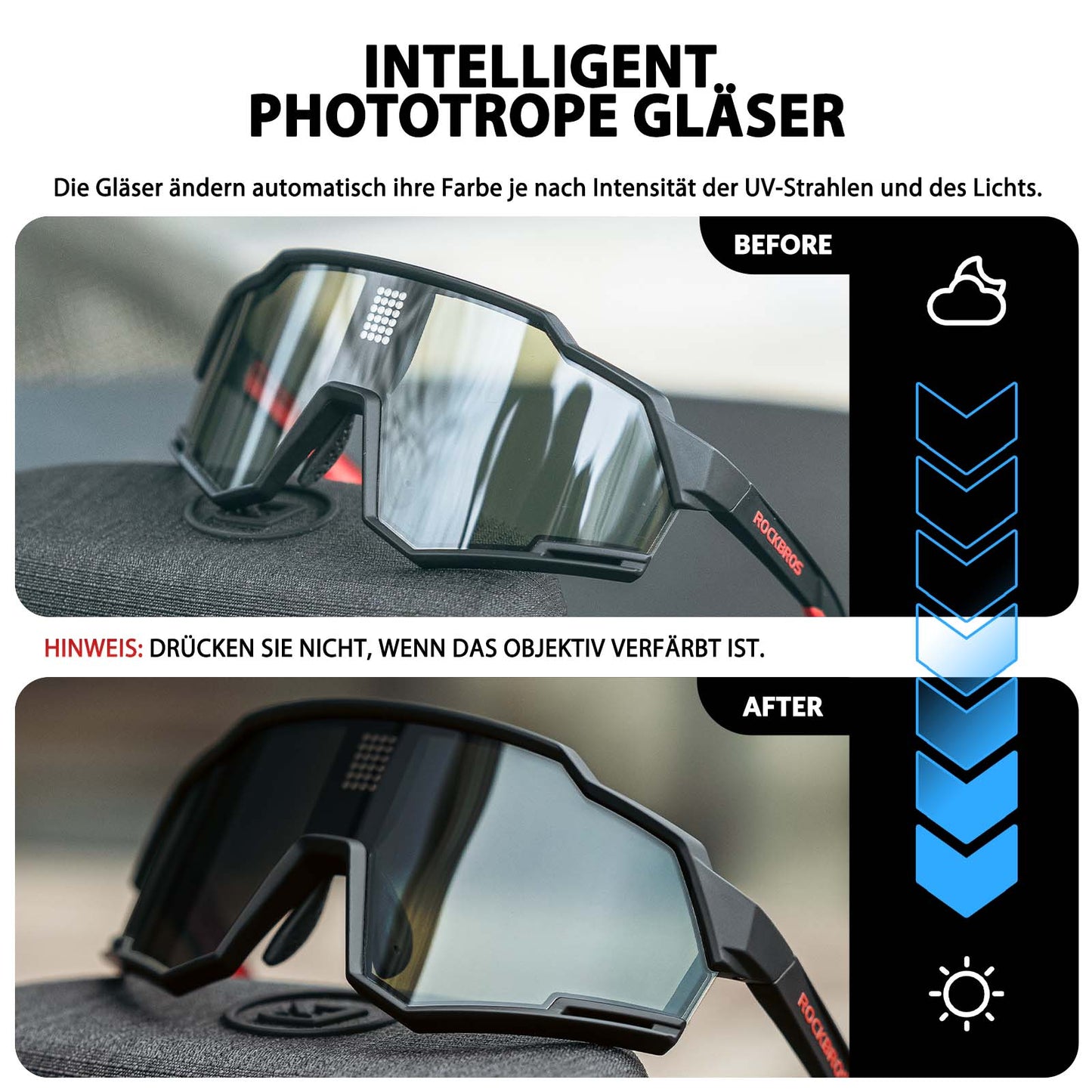 ROCKBROS elektronische Selbsttönend Brille intelligente Fahrradbrille
