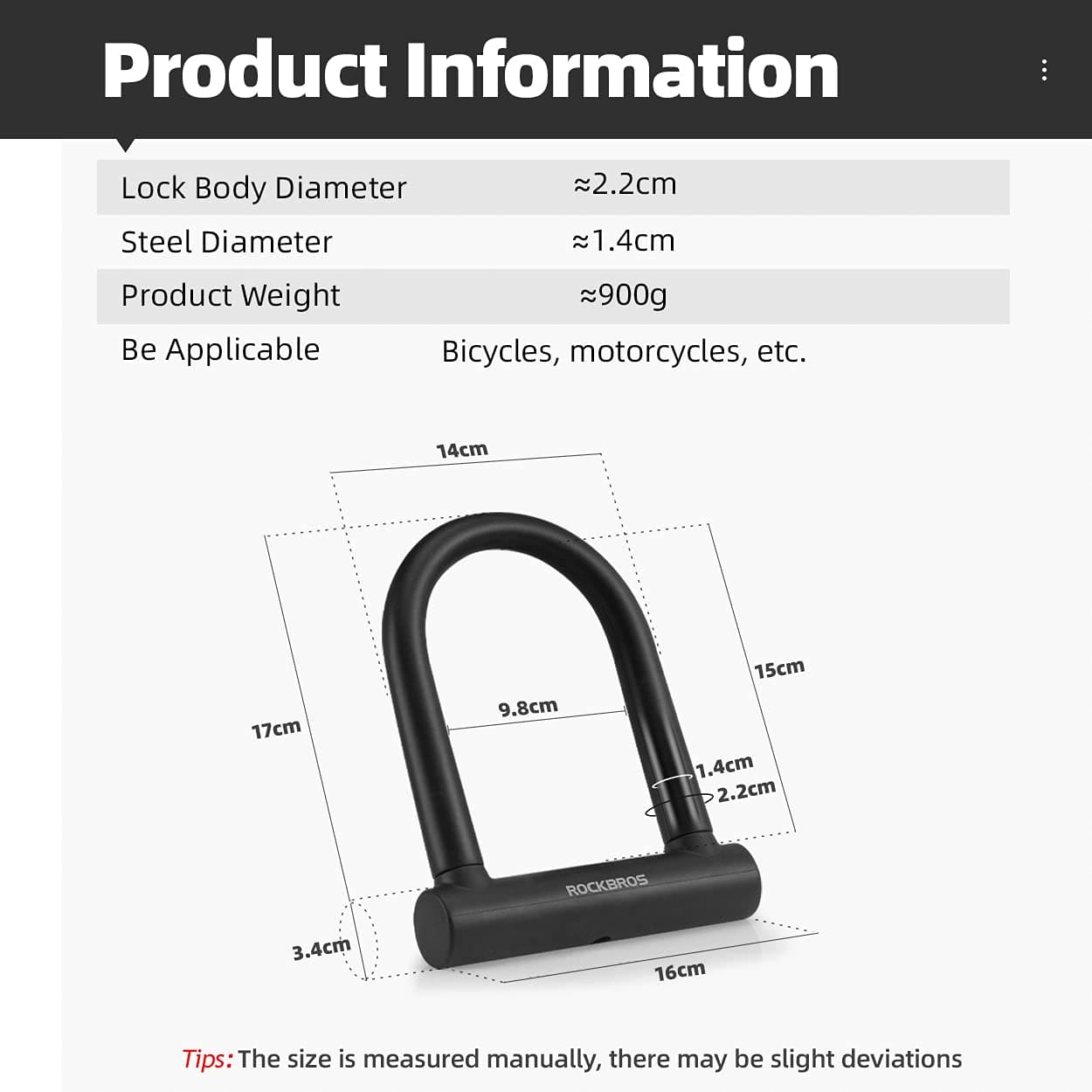 ROCKBROS Bicycle U-Lock for Bicycles &amp; Motorcycles made of alloy