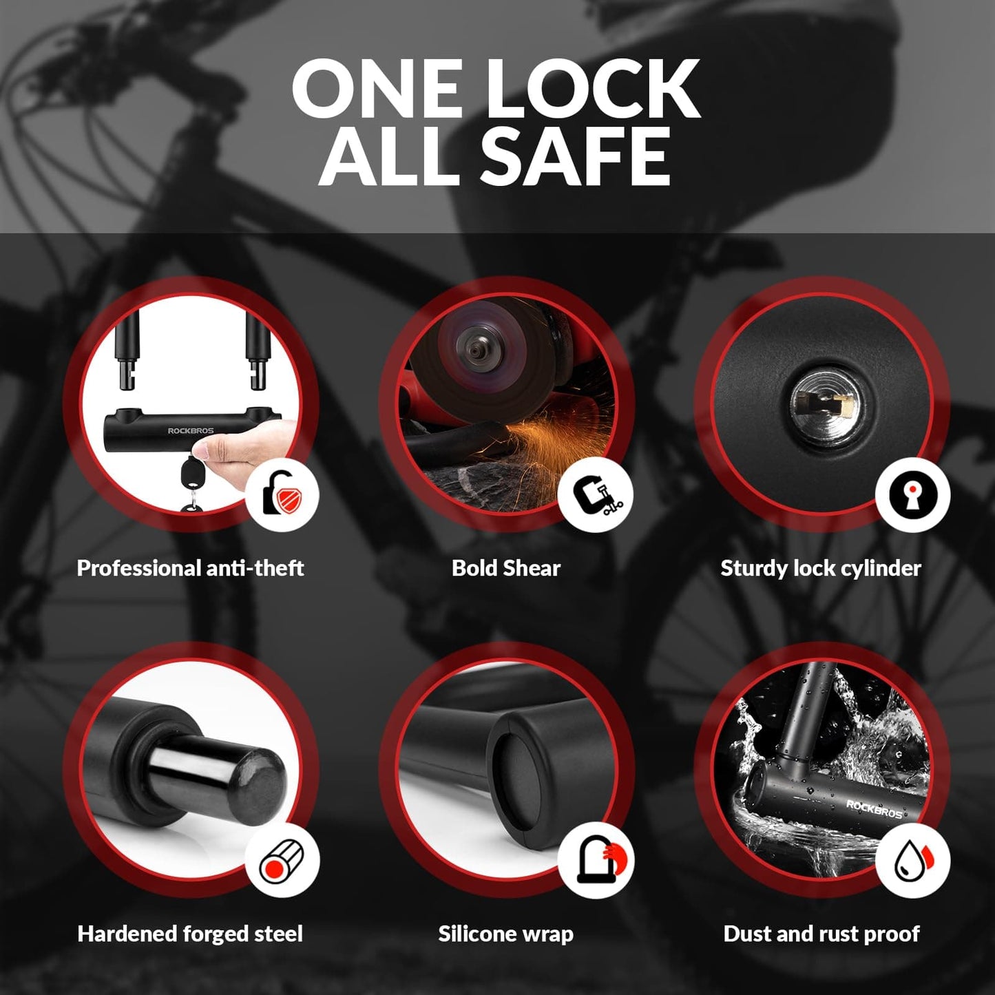 ROCKBROS Bicycle U-Lock for Bicycles &amp; Motorcycles made of alloy