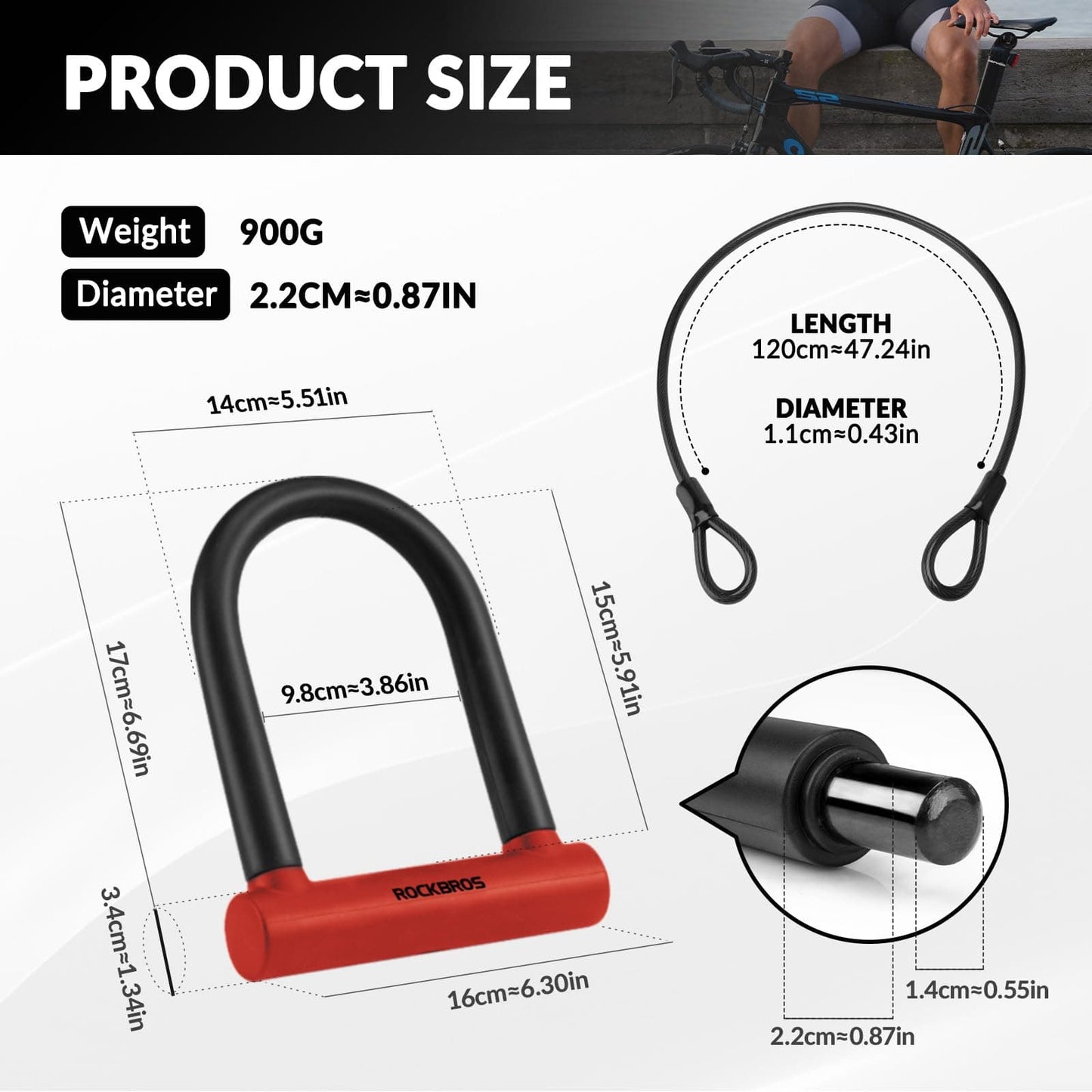 ROCKBROS Bicycle U-Lock for Bicycles &amp; Motorcycles made of alloy