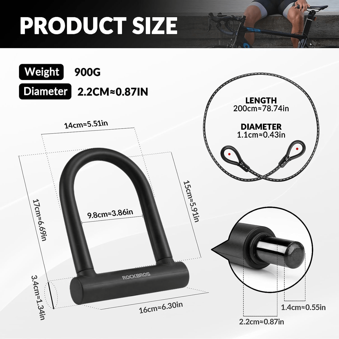 ROCKBROS Bicycle U-Lock for Bicycles &amp; Motorcycles made of alloy