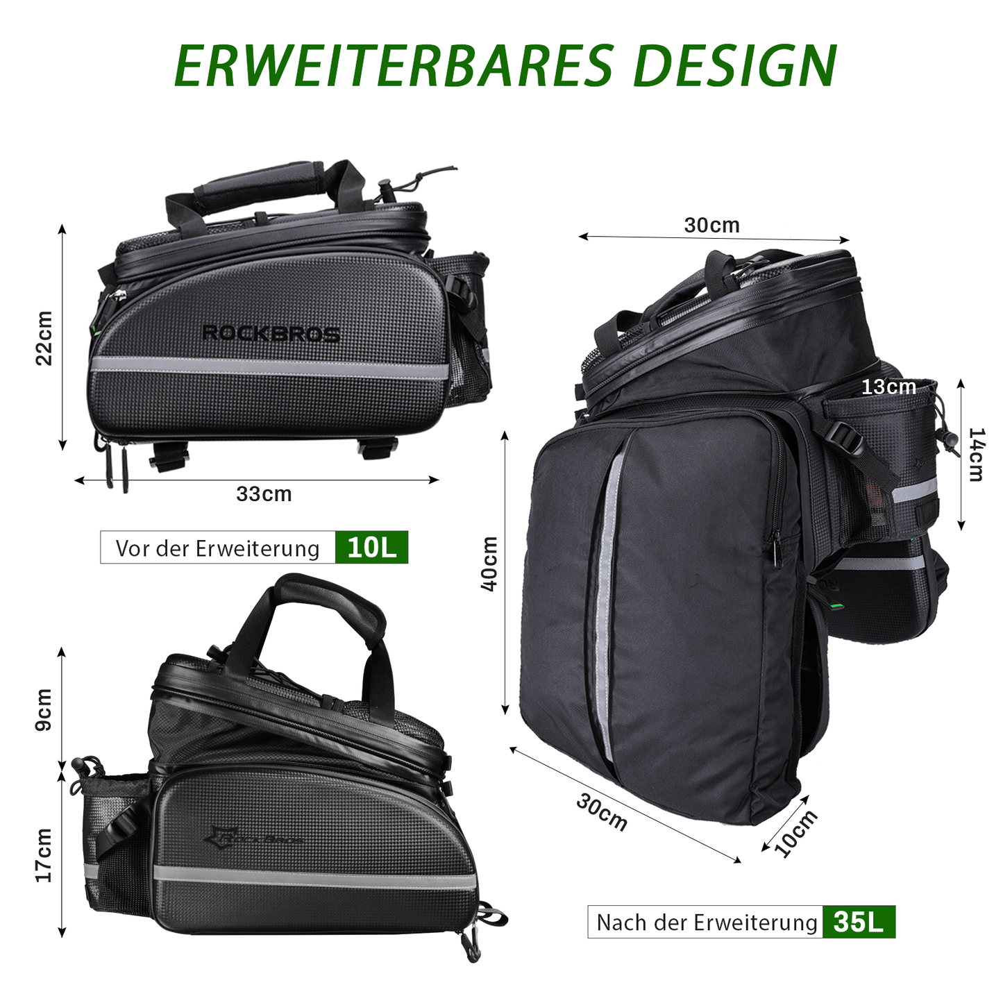 ROCKBROS Bicycle Pannier Bag 10-35L Waterproof Transport Bag