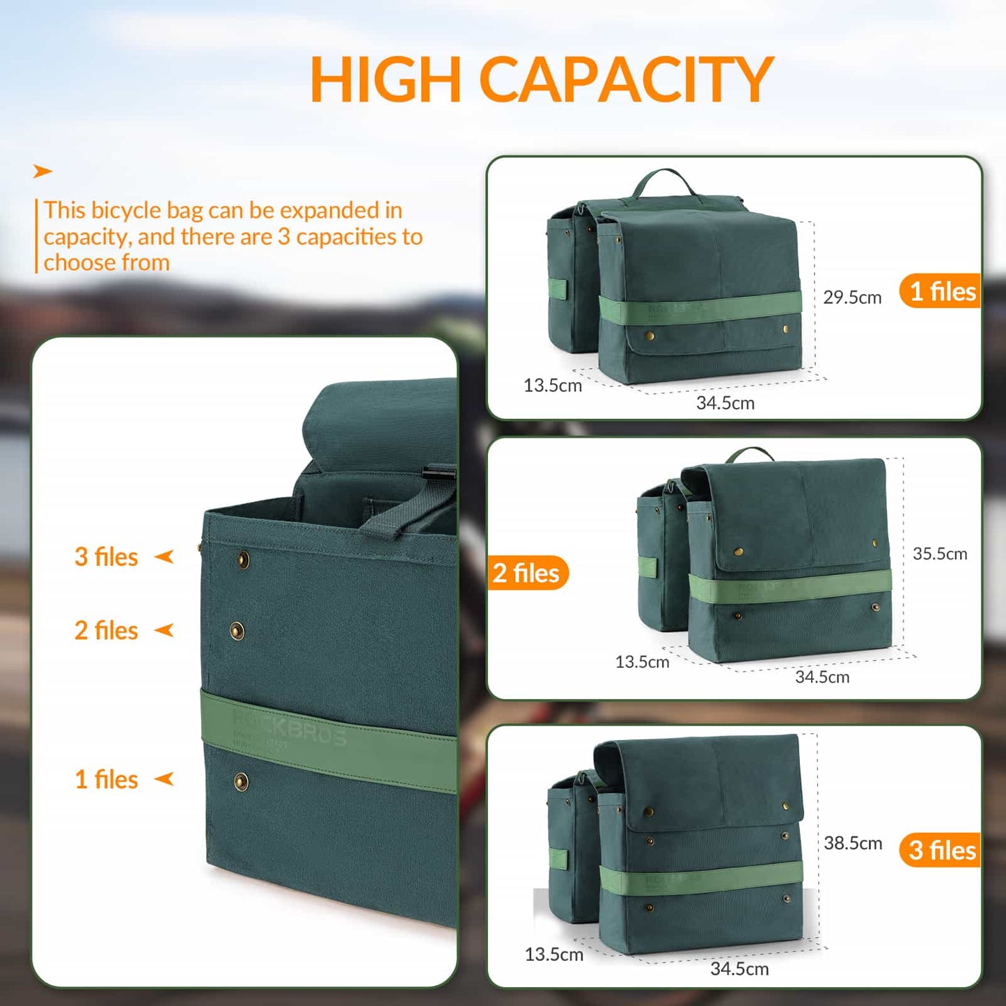 ROCKBROS reiðhjólataska með handfangi 27L 3 litir