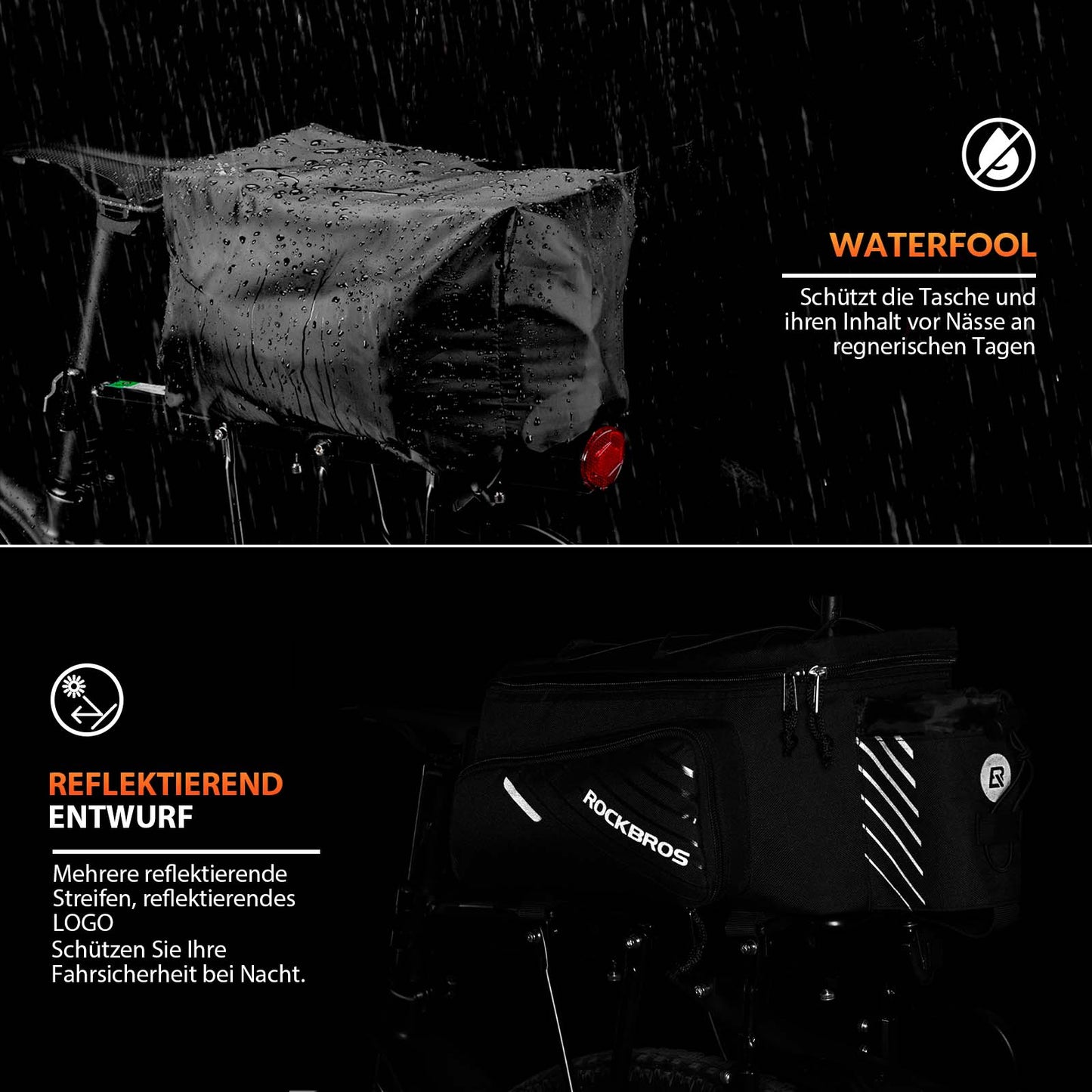 ROCKBROS Fahrrad Gepäckträgertasche Schwarz 9-12L mit 2 faltbare Seitentaschen