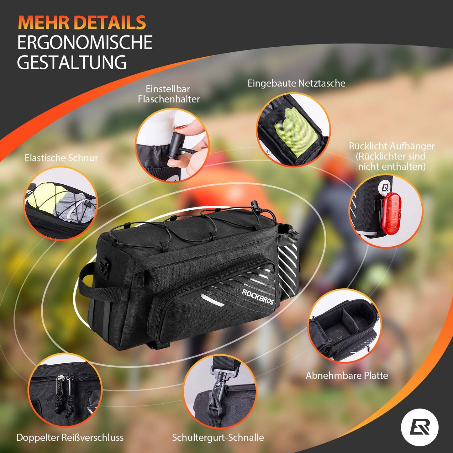 ROCKBROS Fahrrad Gepäckträgertasche Schwarz 9-12L mit 2 faltbare Seitentaschen