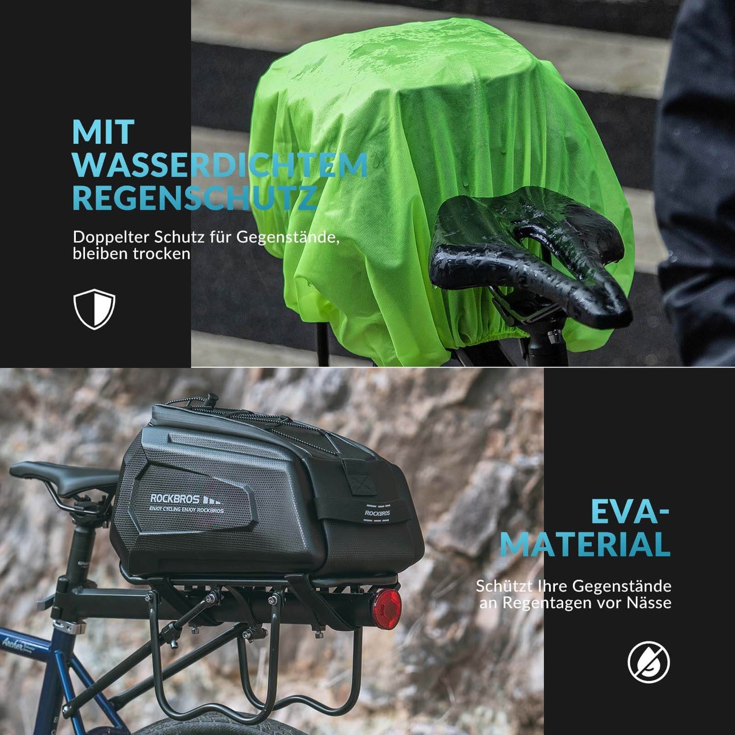 ROCKBROS Fahrrad Gepäckträgertasche Wasserdicht 9L mit Regenschutz und Schultergurt