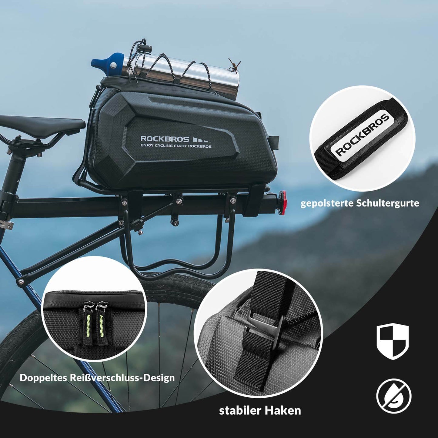 ROCKBROS Fahrrad Gepäckträgertasche Wasserdicht 9L mit Regenschutz und Schultergurt