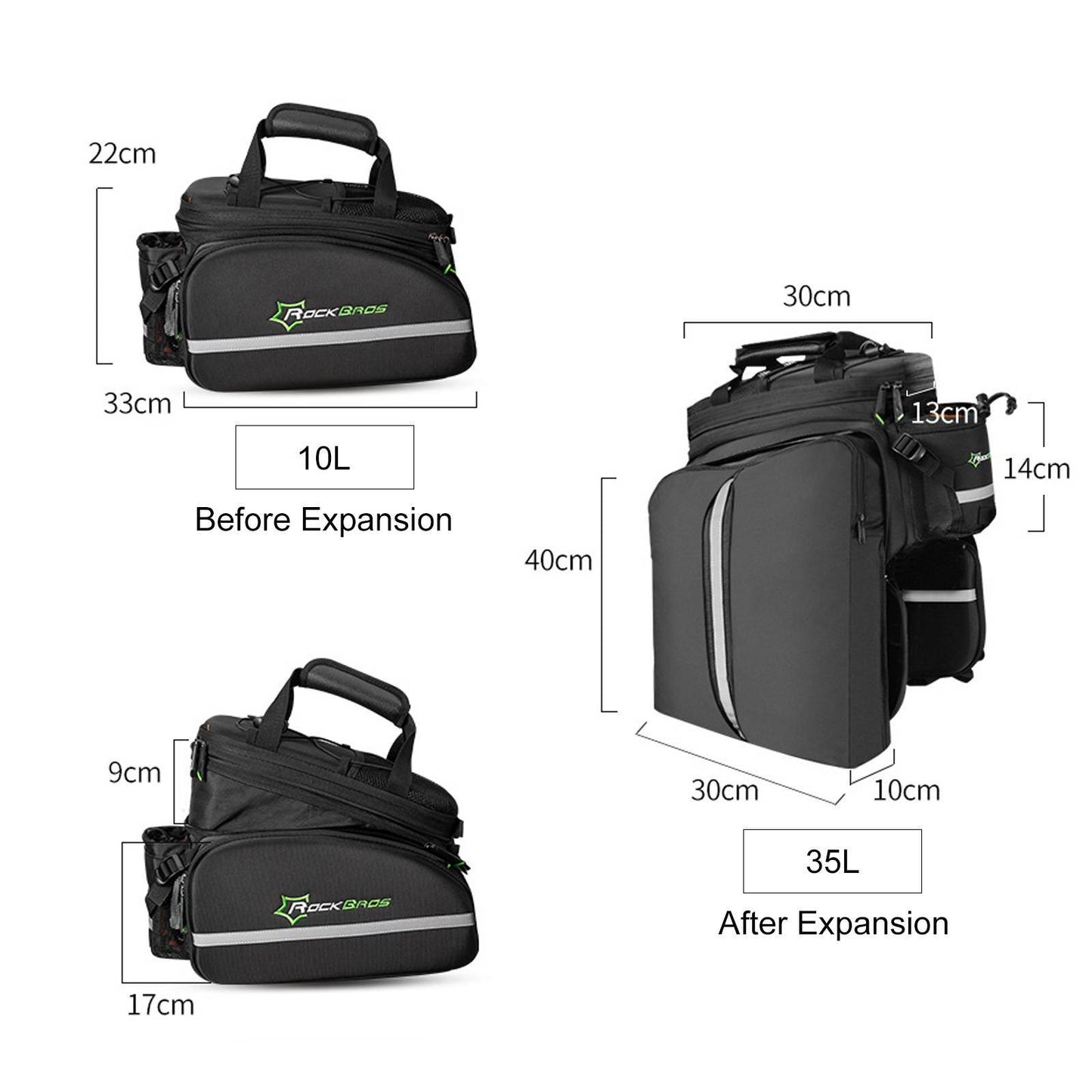 ROCKBROS Bicycle Pannier Bag, Waterproof with Rain Cover, 17-35L