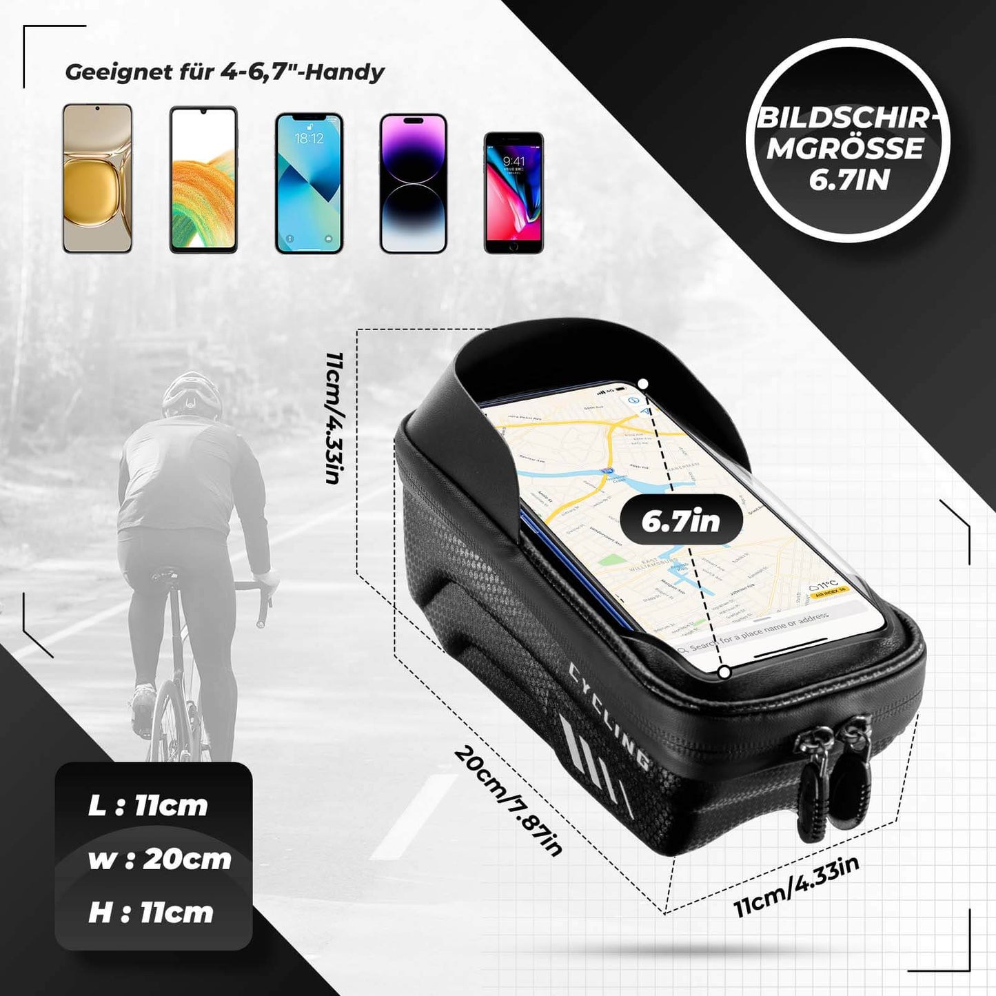 ROCKBROS Bicycle Phone Bag Phone Mount with 6.7 Inch Touchscreen