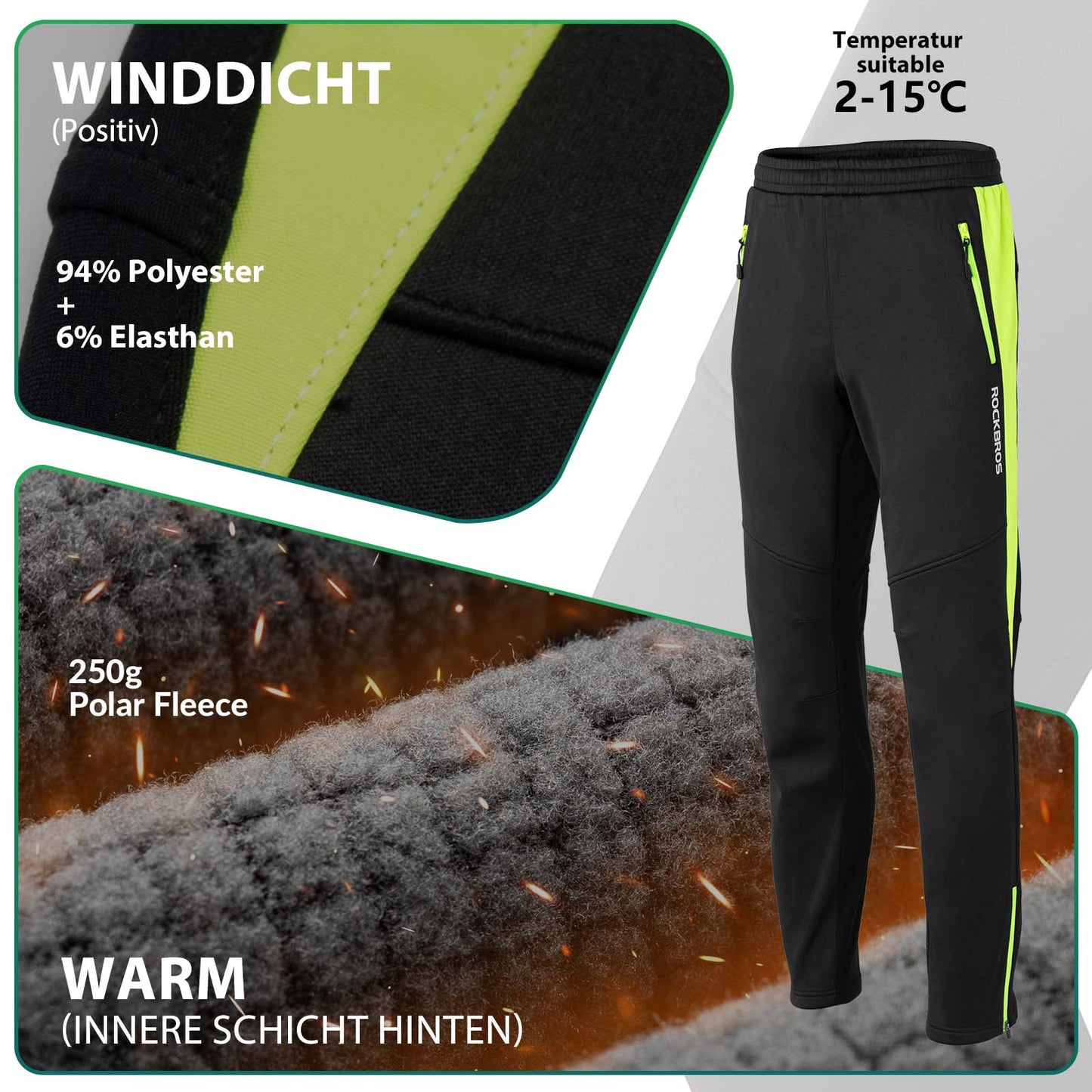 ROCKBROS Cycling Trousers Water-Repellent Cycling Shorts Bright Green