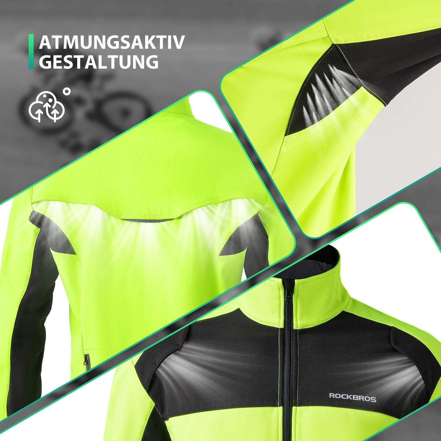 ROCKBROS Fahrrad Jacke & Hose Winter Fahrradanzug Leuchtendes Grün