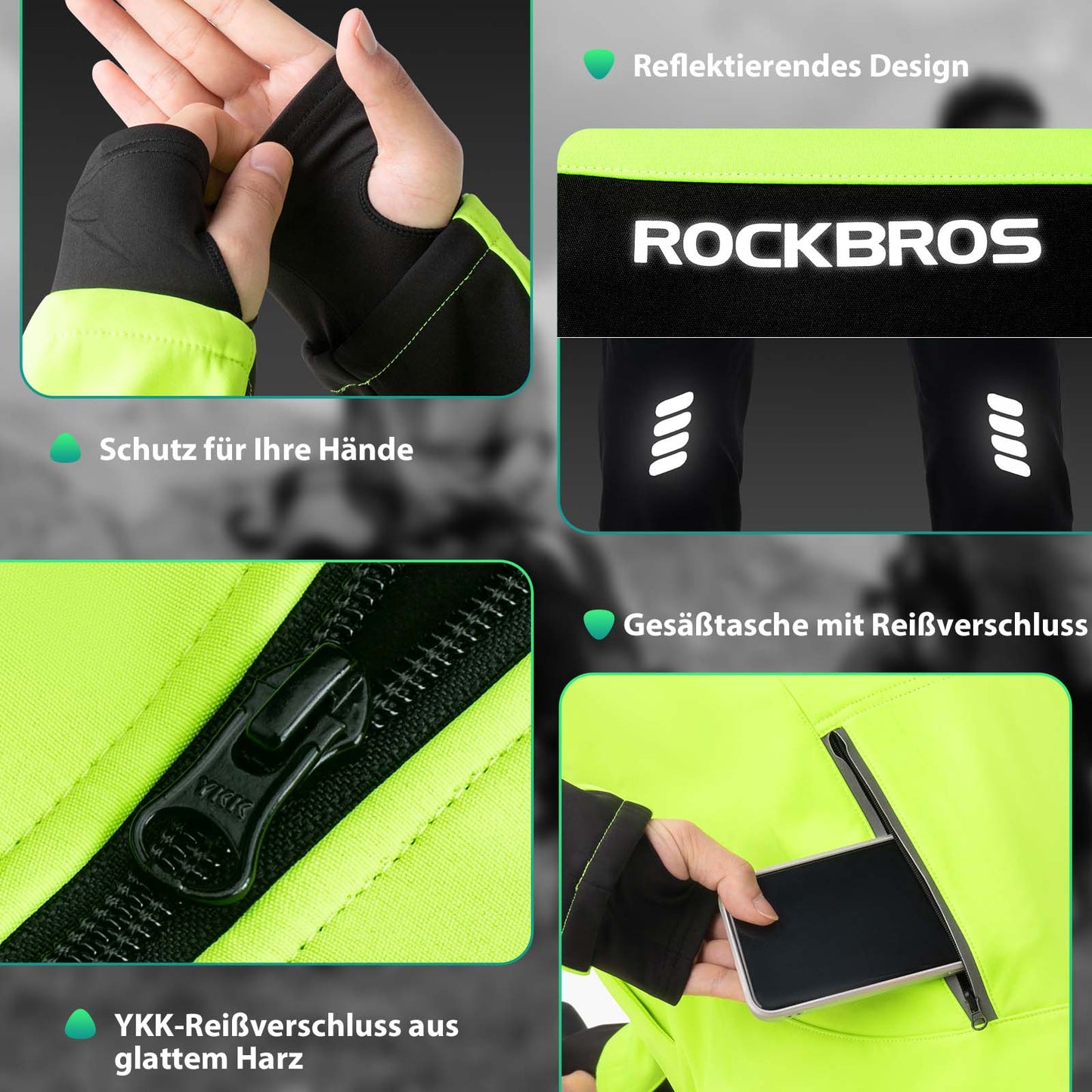 ROCKBROS Fahrrad Jacke & Hose Winter Fahrradanzug Leuchtendes Grün