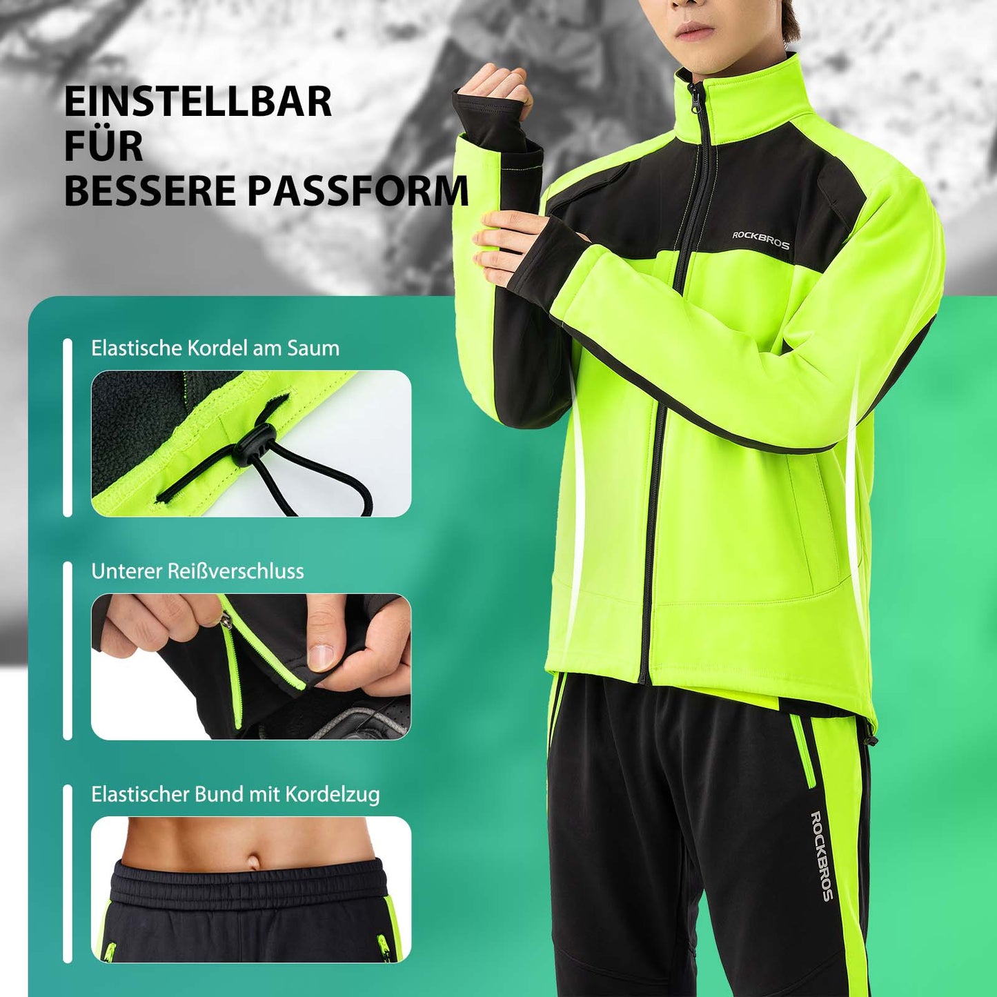 ROCKBROS Fahrrad Jacke & Hose Winter Fahrradanzug Leuchtendes Grün