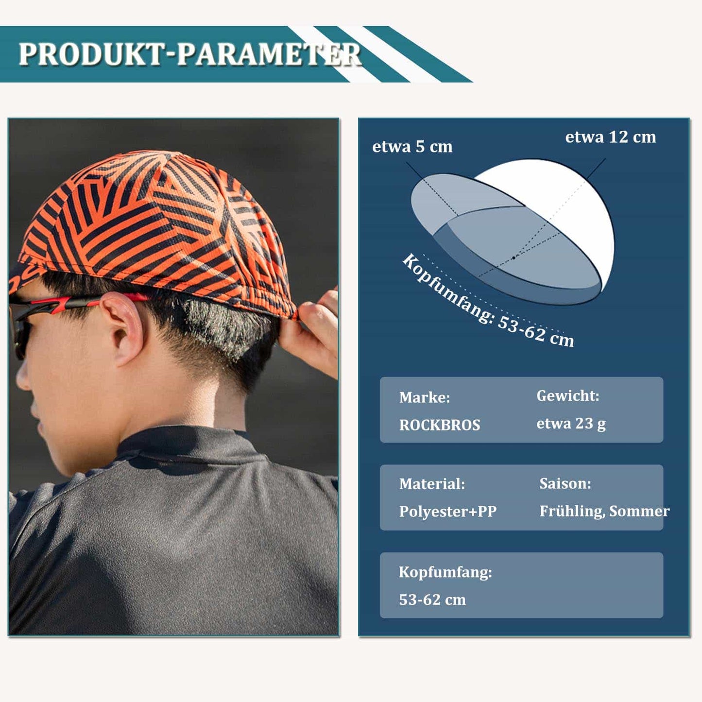 ROCKBROS Cycling Cap UV Protection Sports Hat for Women and Men 54-61 cm