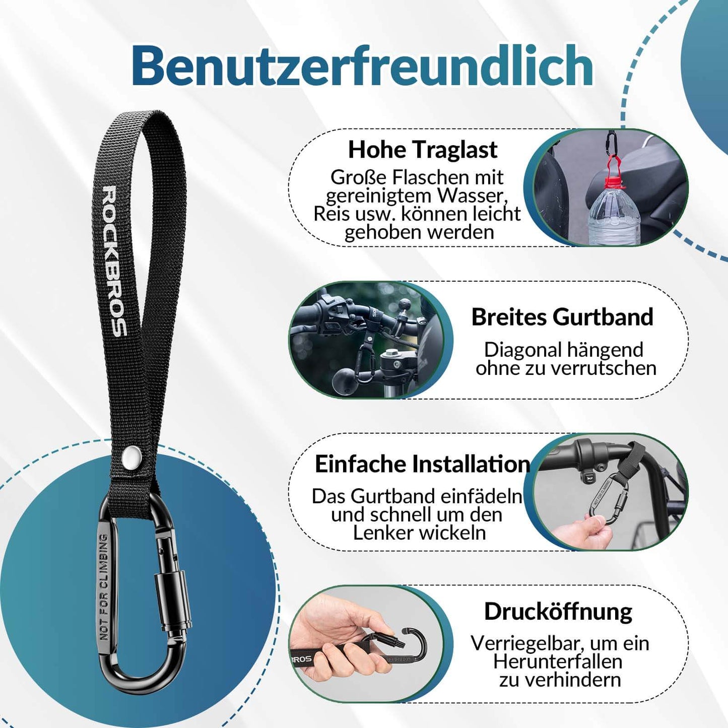 ROCKBROS Bicycle Carabiner Hook Multifunctional with Durable Strap