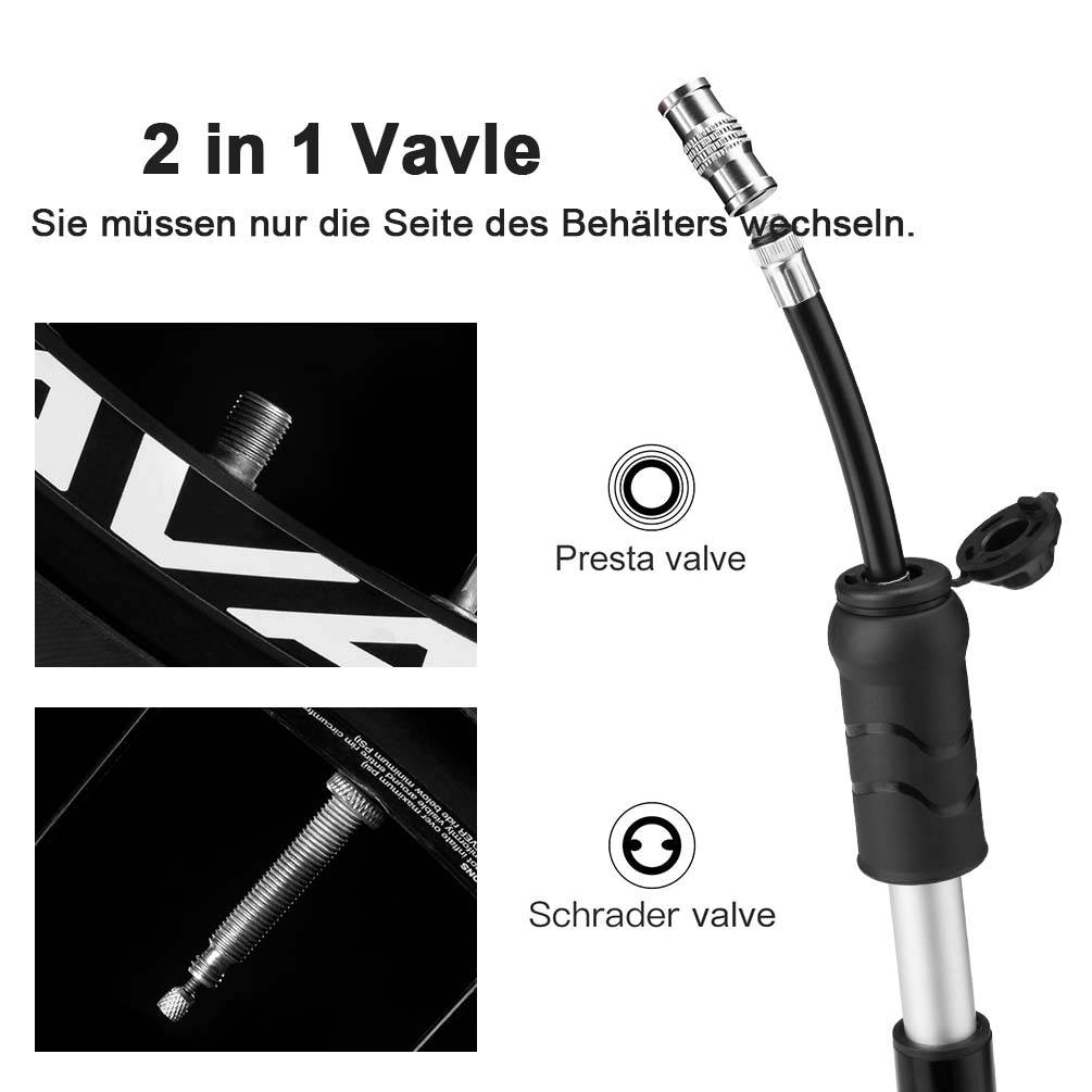 ROCKBROS reiðhjóladæla með 100 PSI loftdælu fyrir Presta og Schrader ventla