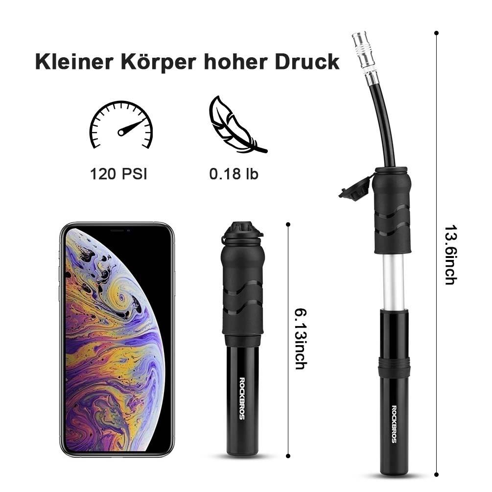 ROCKBROS reiðhjóladæla með 100 PSI loftdælu fyrir Presta og Schrader ventla