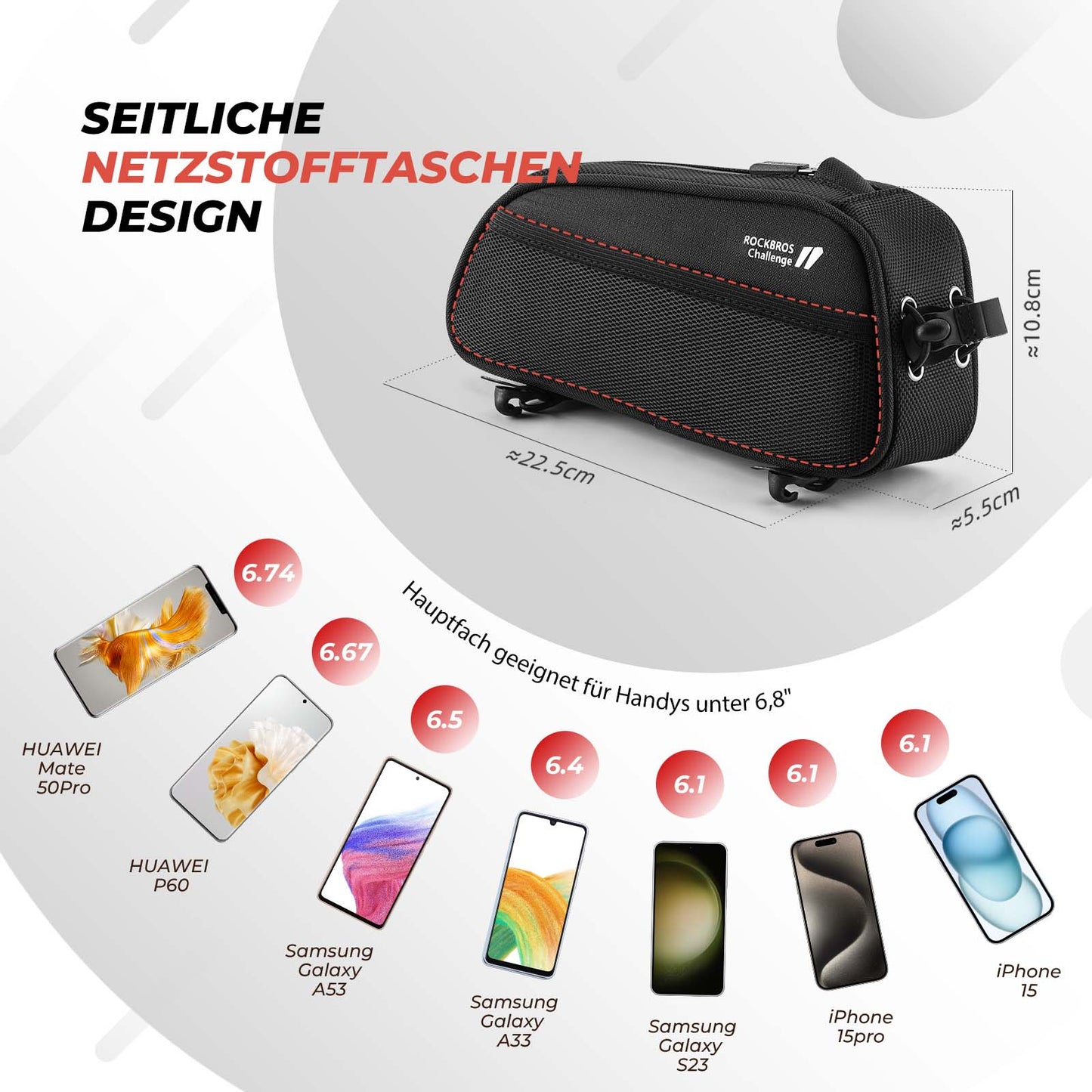 ROCKBROS Bicycle Frame Bag 1.3L MTB Top Tube Bag Black