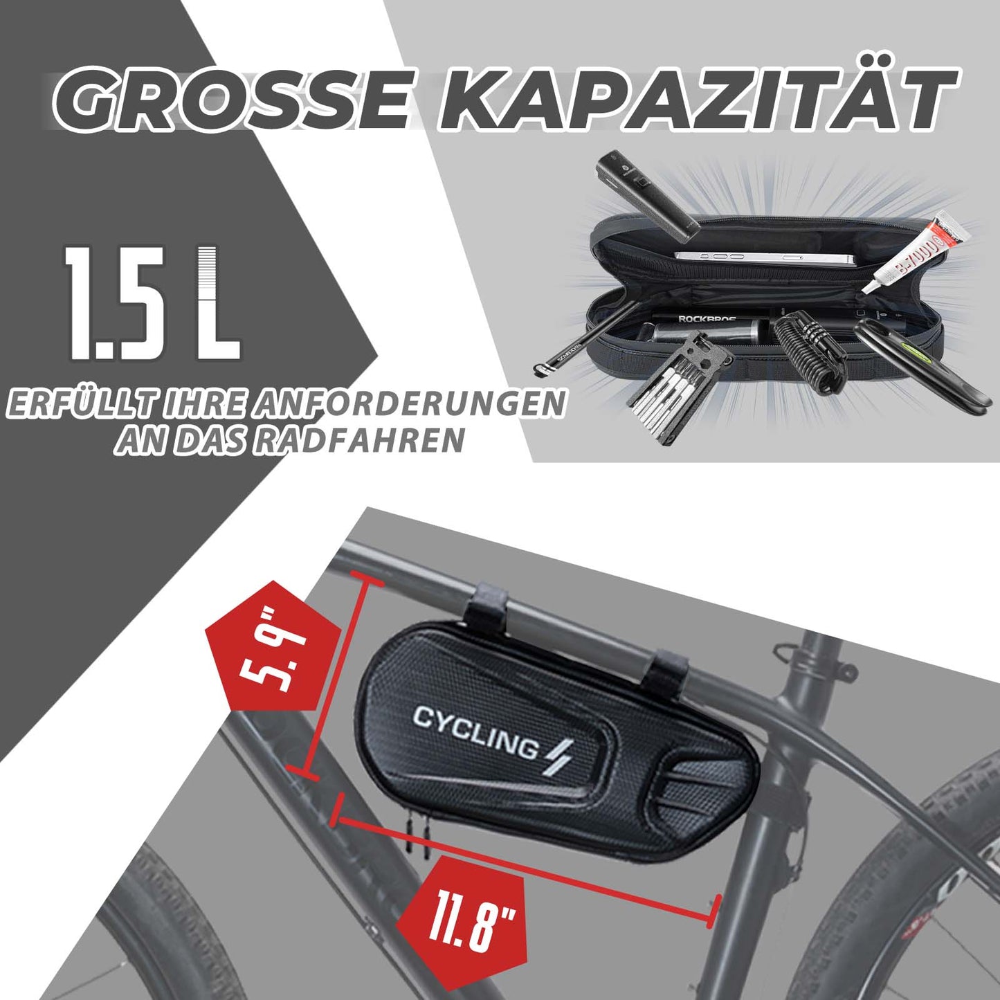 ROCKBROS Bicycle Frame Bag 1.5L Triangle Bag Waterproof Bicycle Bag