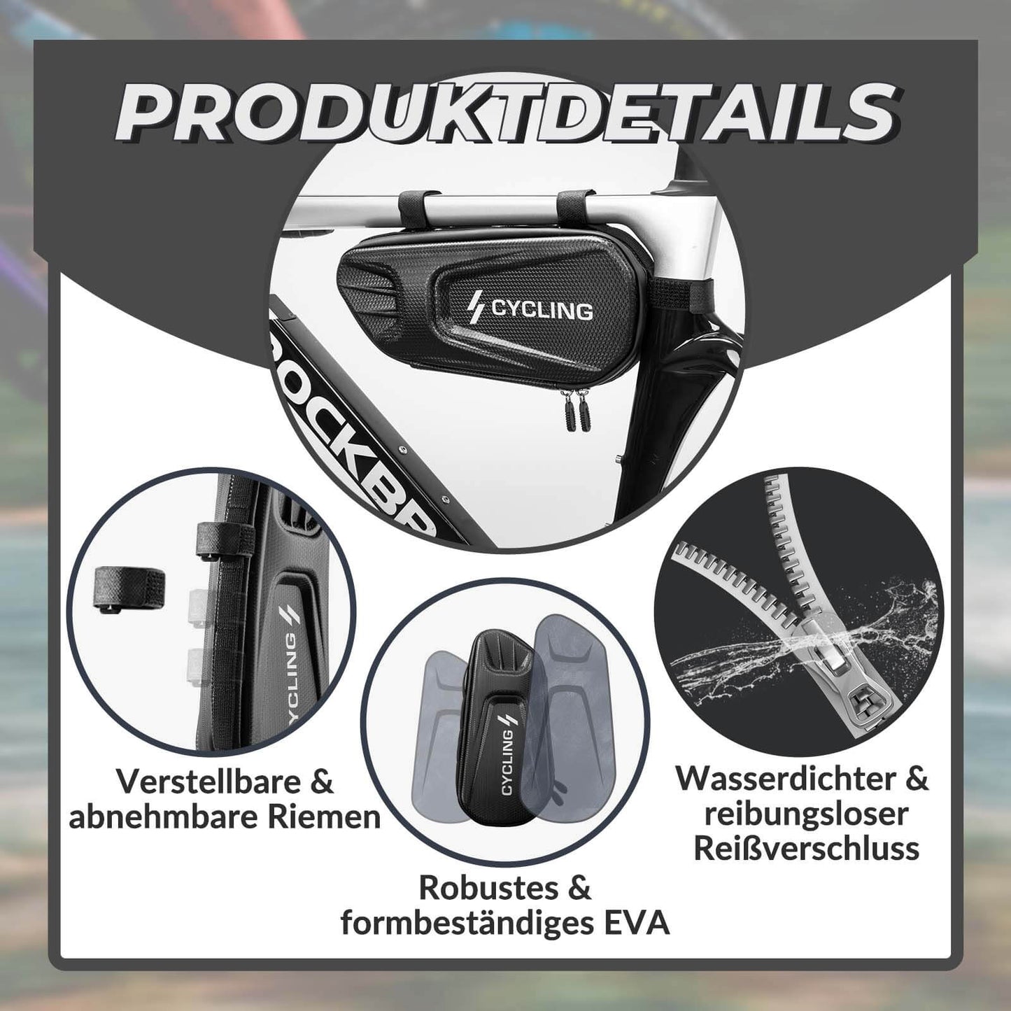 ROCKBROS Bicycle Frame Bag 1.5L Triangle Bag Waterproof Bicycle Bag