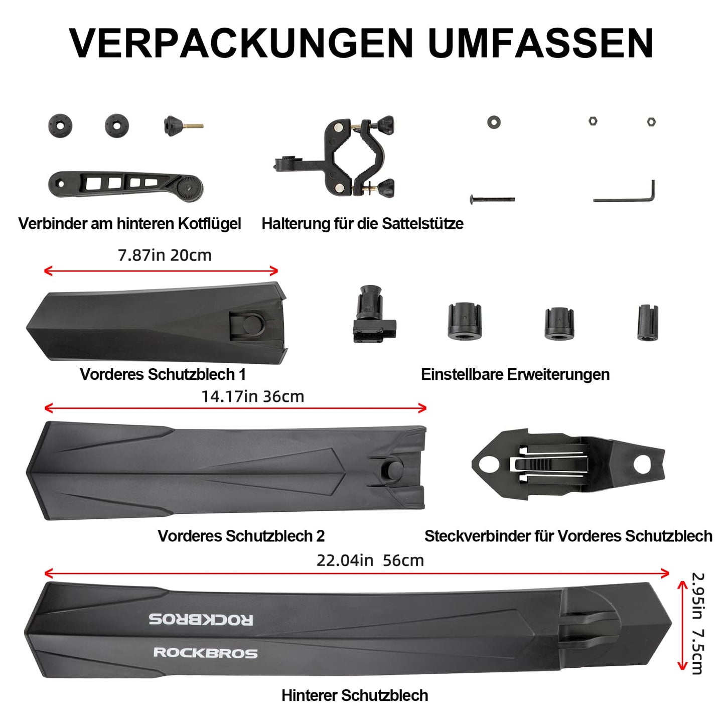 ROCKBROS Hjólhlífarsett fyrir MTB, 26 tommur, svart