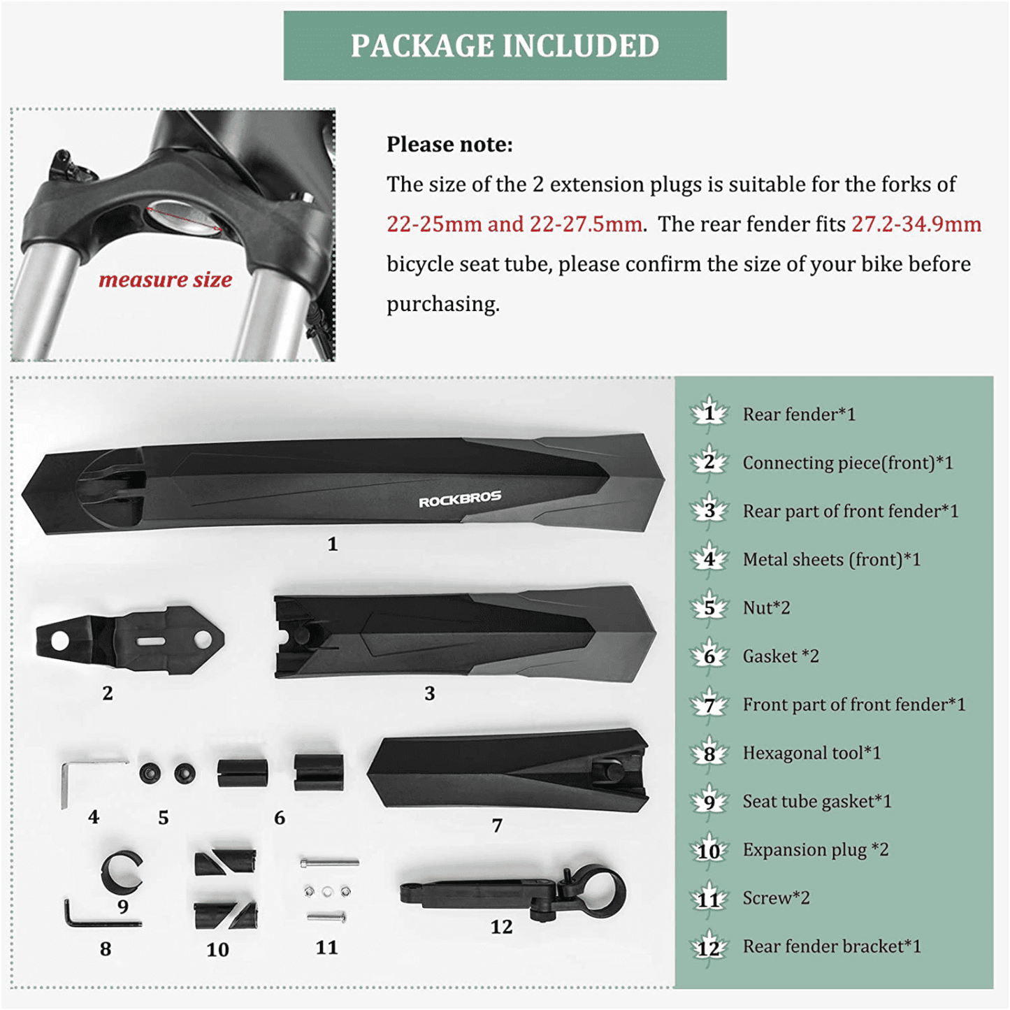 ROCKBROS Bicycle Mudguard Set MTB Splash Guard made of PP and Rubber