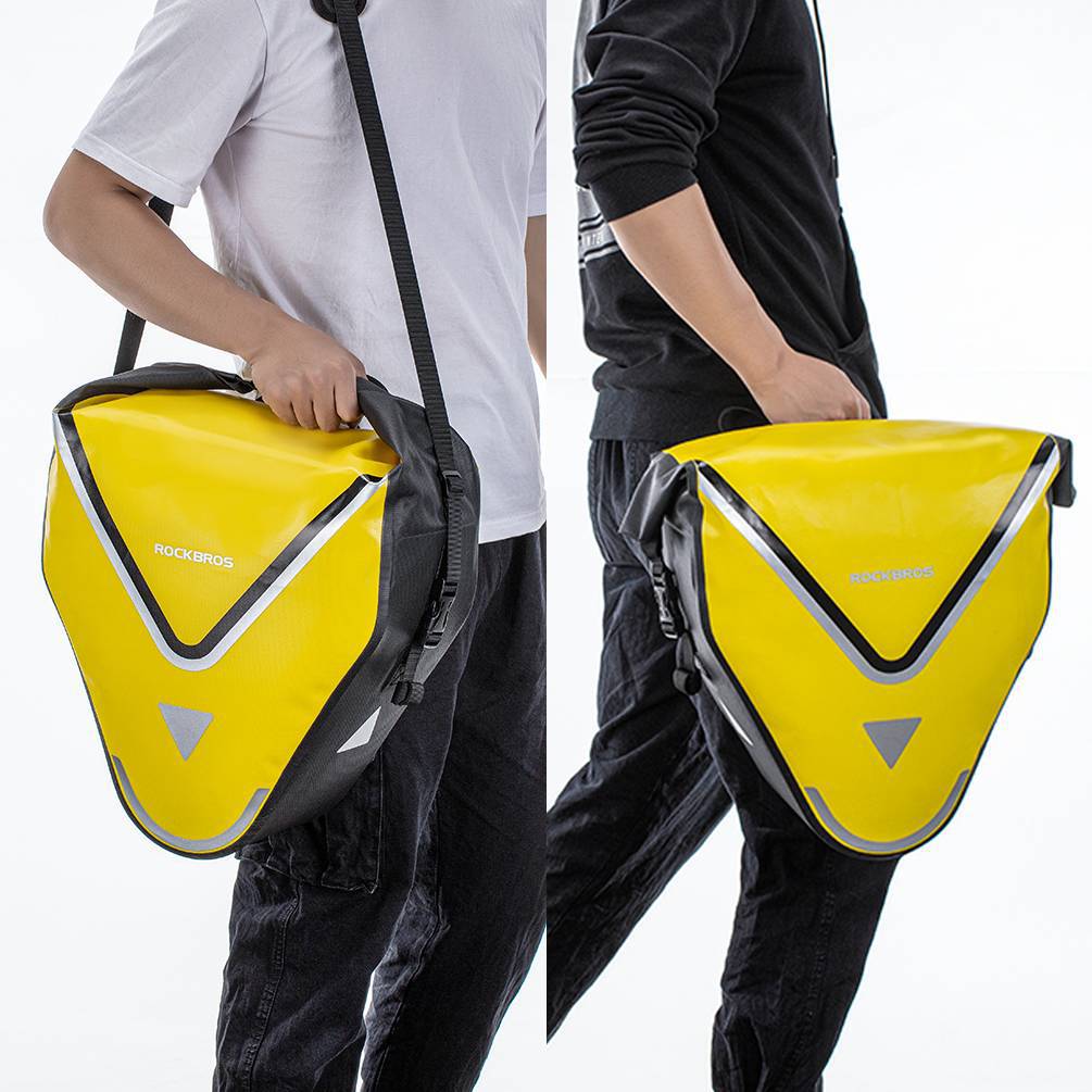 ROCKBROS hjólaflutningstaska 100% vatnsheld með axlaról 20L gulur/svört gulllitaður