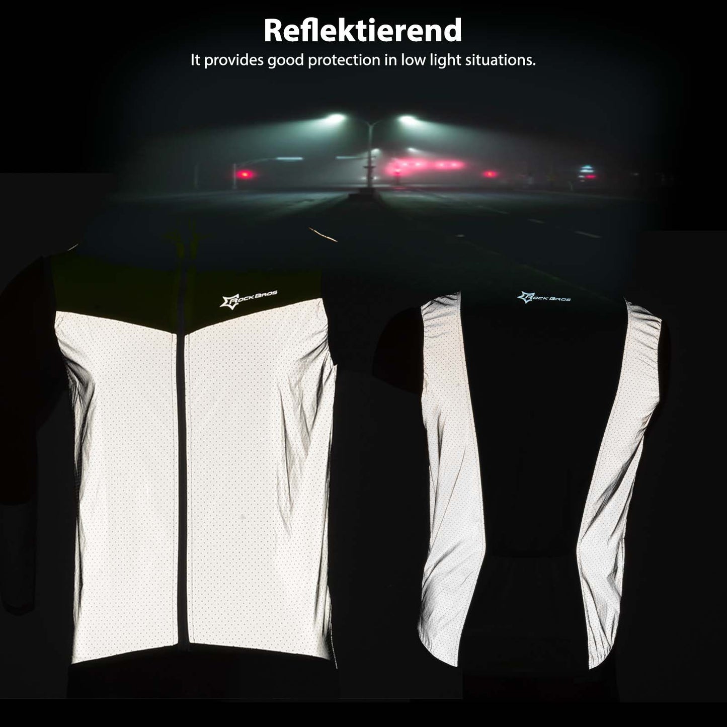 ROCKBROS öryggisvesti fyrir hjólreiðar, endurskinsvesti, vindheldur og öndunarvirkur