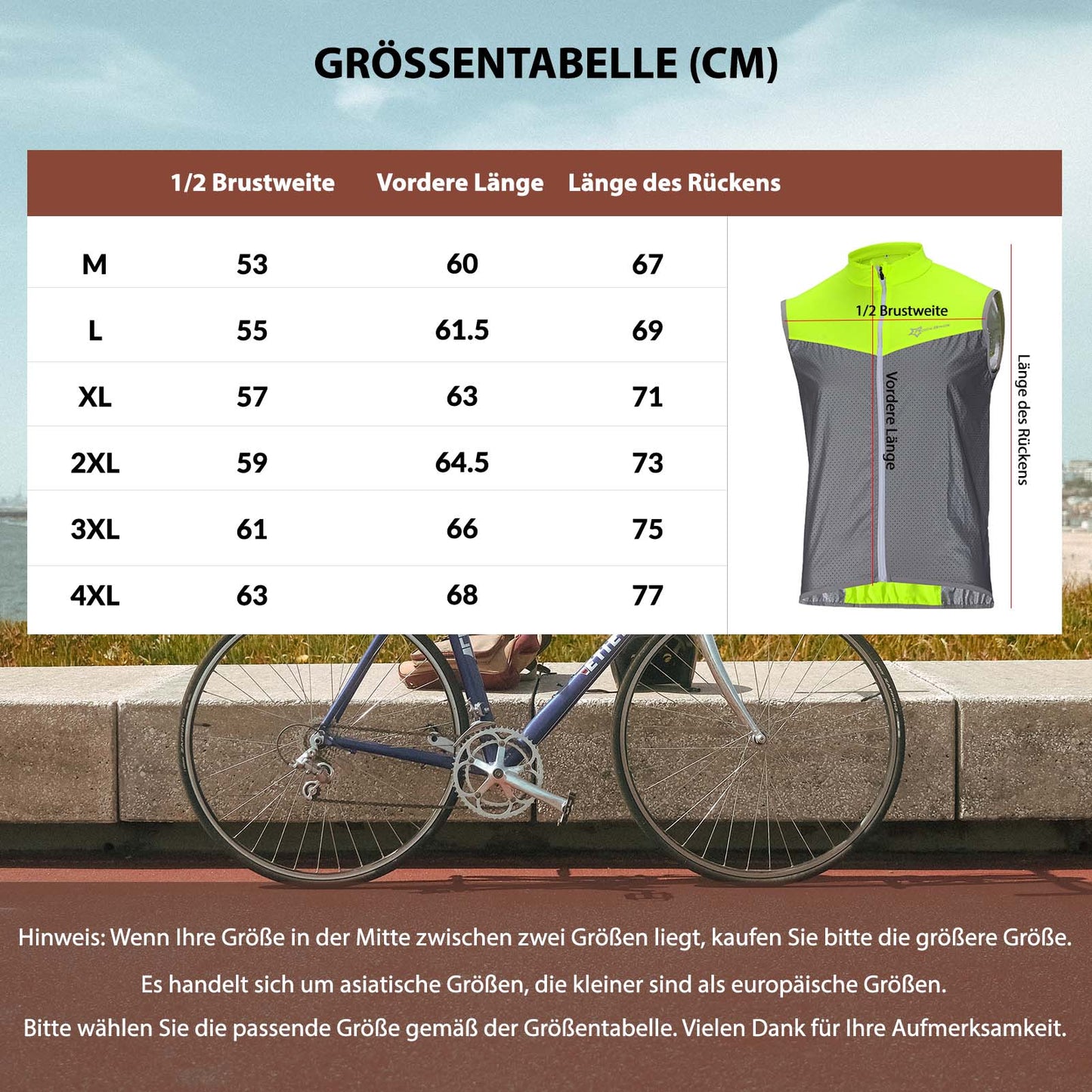 ROCKBROS öryggisvesti fyrir hjólreiðar, endurskinsvesti, vindheldur og öndunarvirkur