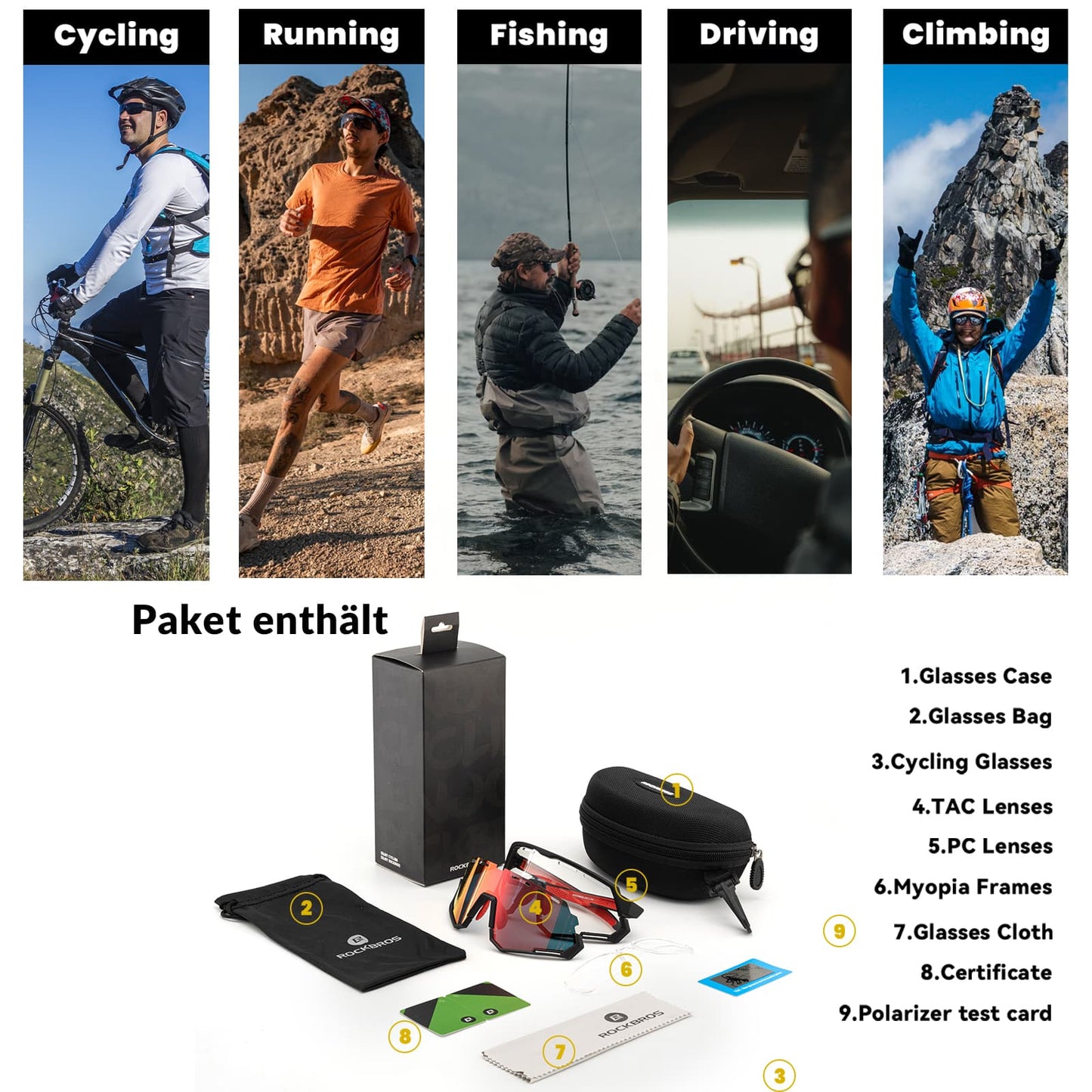 ROCKBROS hjólreiðagleraugu 2-í-1 íþróttagleraugu með skautun og ljóslitun