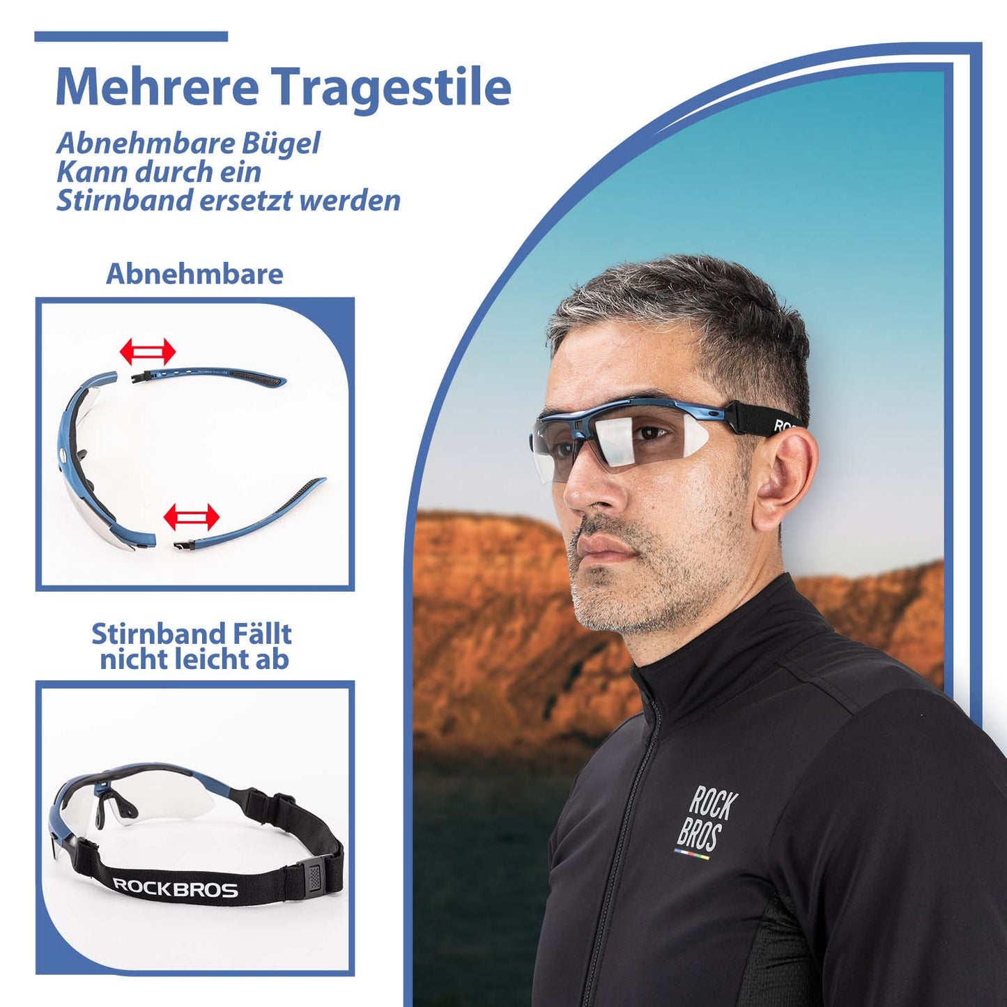 ROCKBROS Fahrradbrille Selbsttönend Brille Sonnenbrille UV 400 Schutz