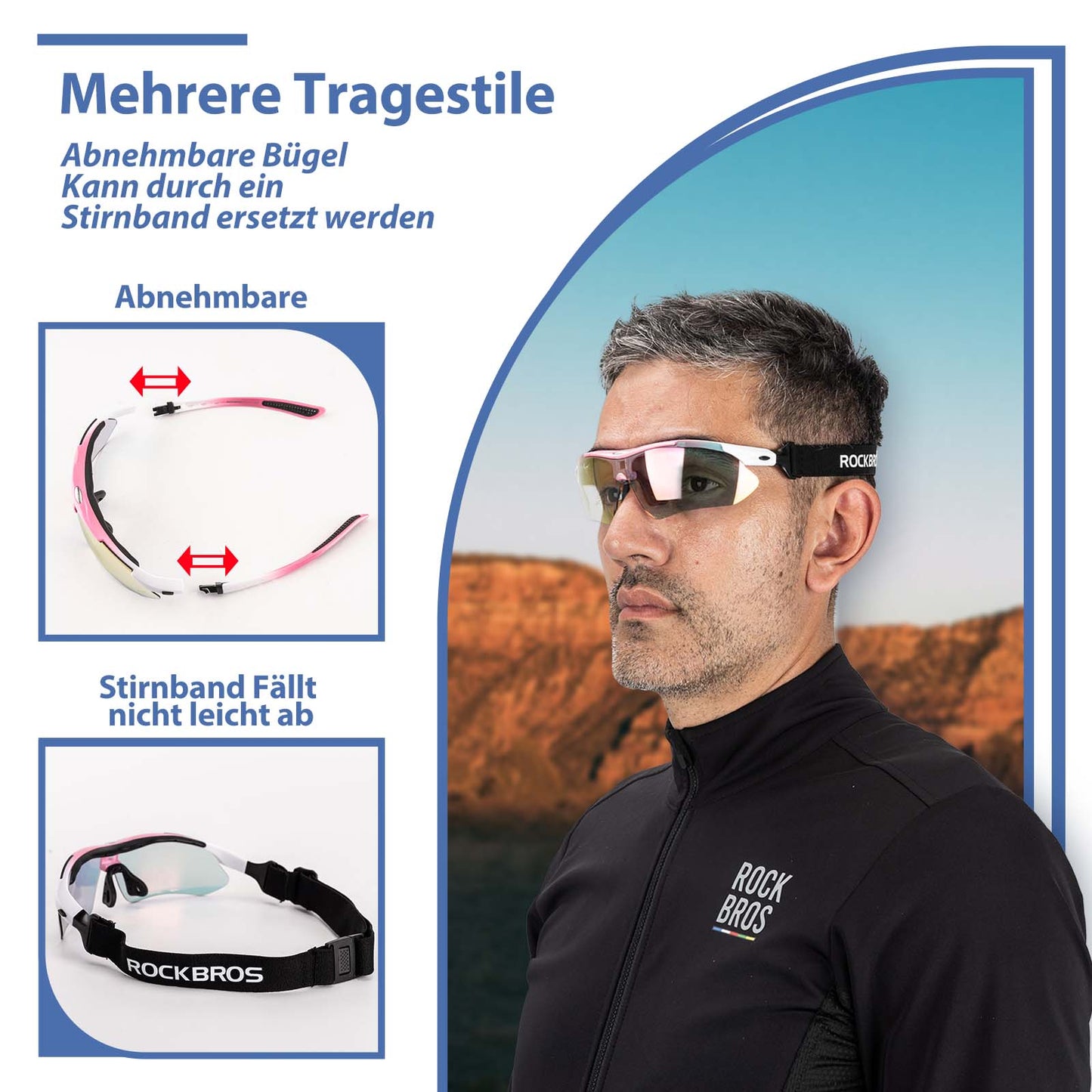 ROCKBROS Fahrradbrille Selbsttönend Brille Sonnenbrille UV 400 Schutz