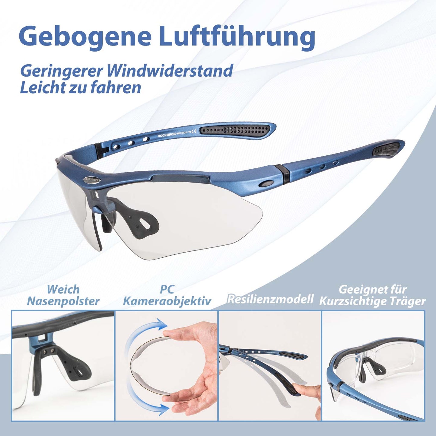 ROCKBROS Fahrradbrille Selbsttönend Brille Sonnenbrille UV 400 Schutz