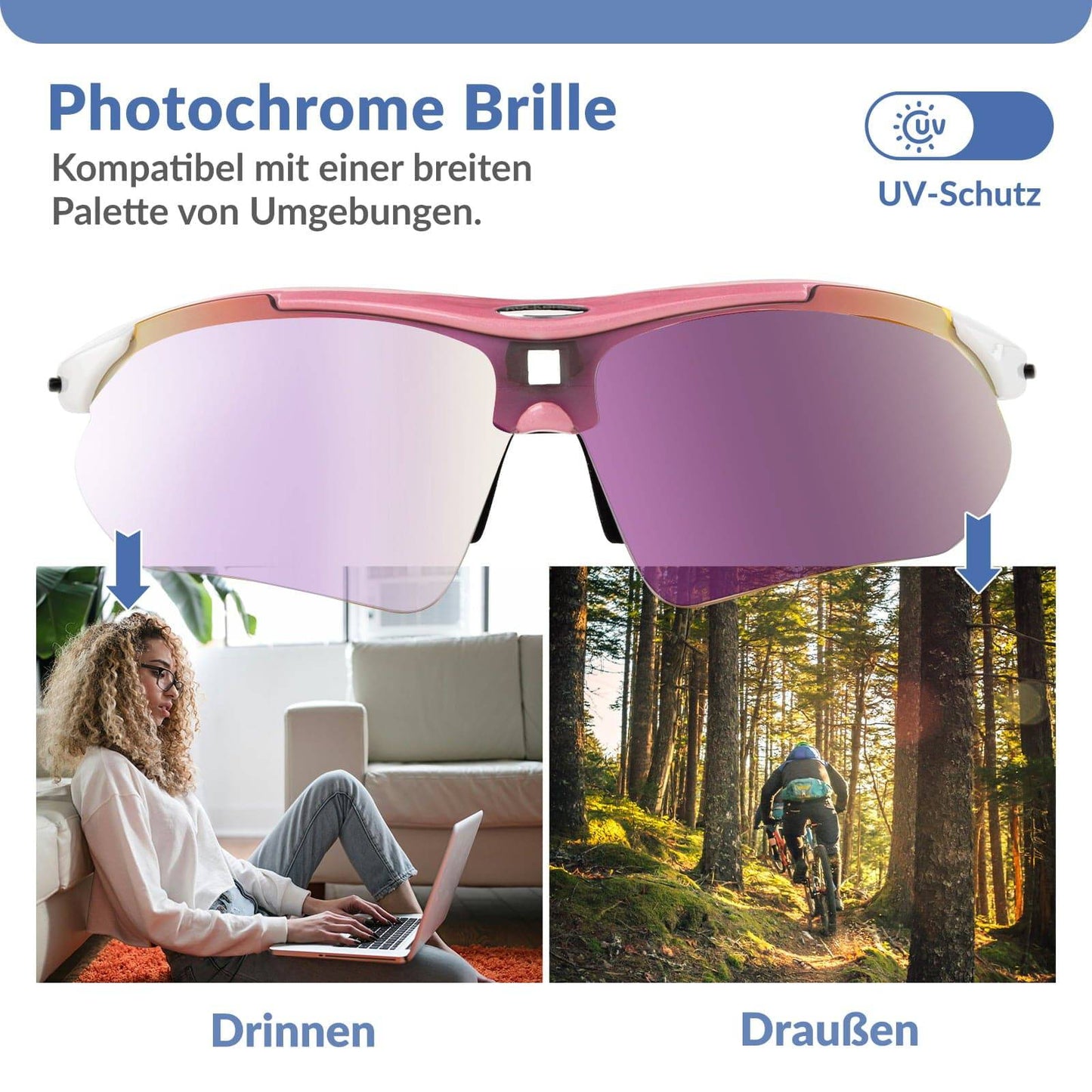 ROCKBROS Fahrradbrille Selbsttönend Brille Sonnenbrille UV 400 Schutz
