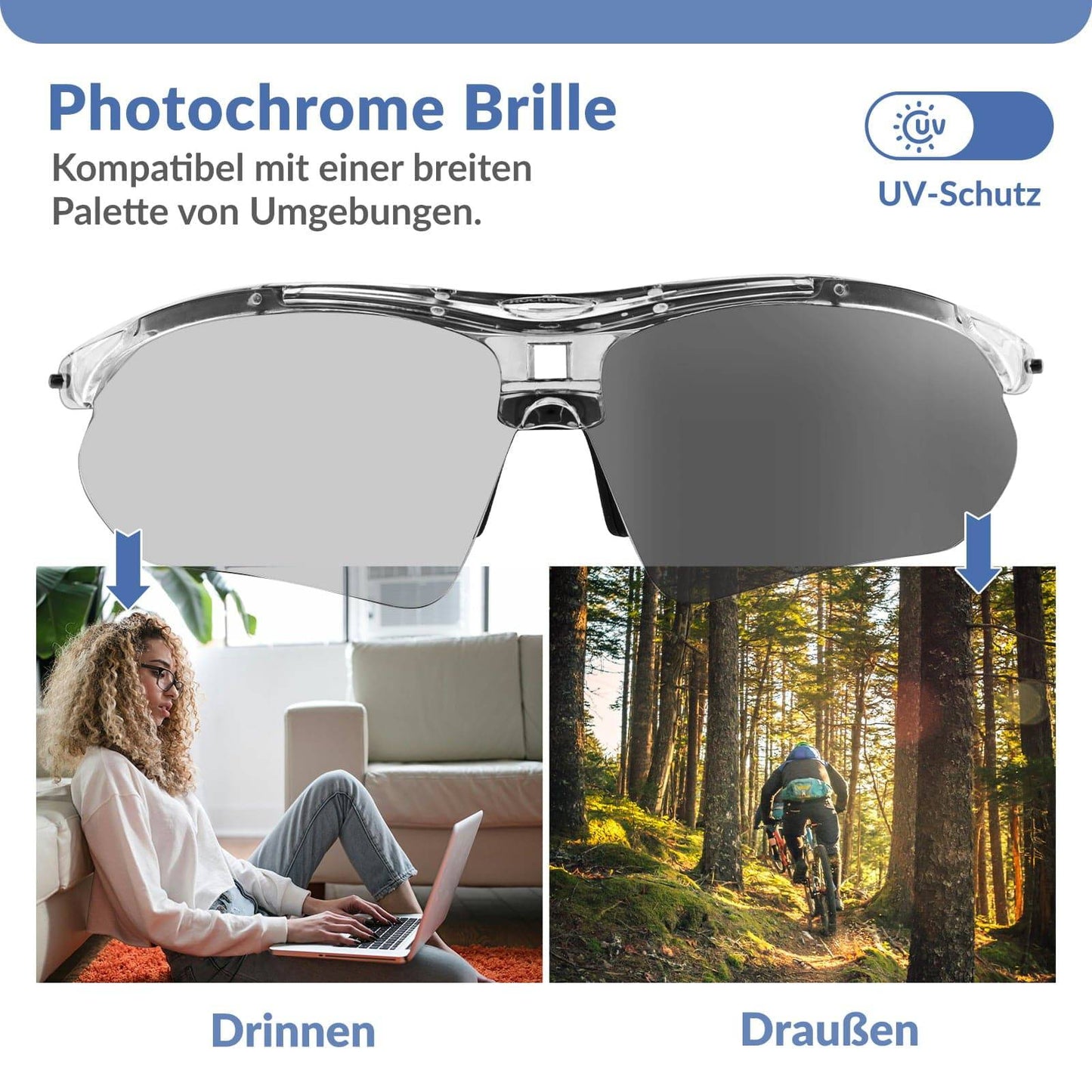 ROCKBROS Fahrradbrille Selbsttönend Brille Sonnenbrille UV 400 Schutz
