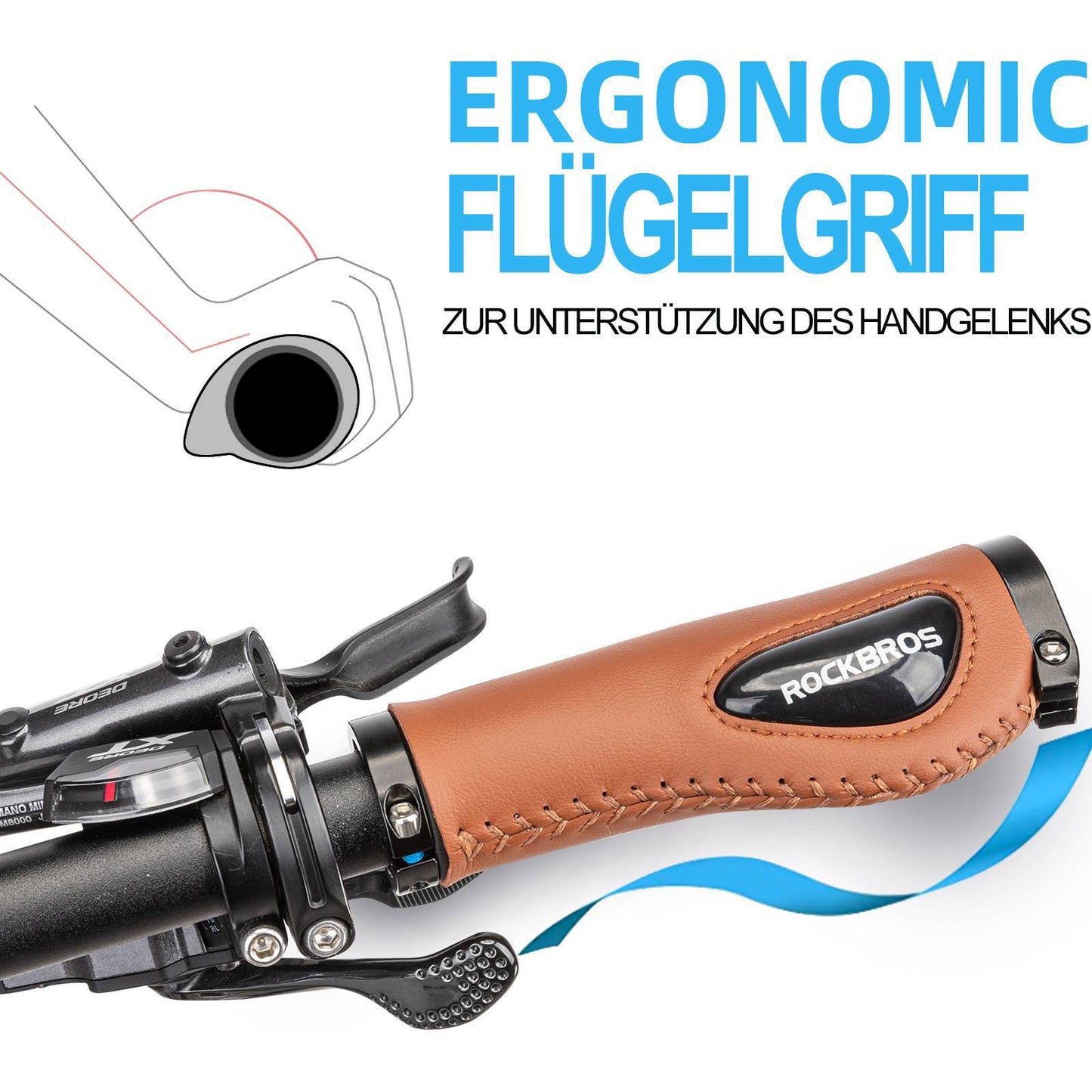 ROCKBROS bicycle grips, leather grips for handlebars with a 22.2 mm diameter