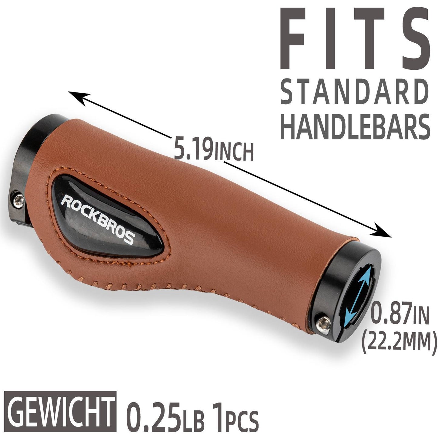 ROCKBROS bicycle grips, leather grips for handlebars with a 22.2 mm diameter
