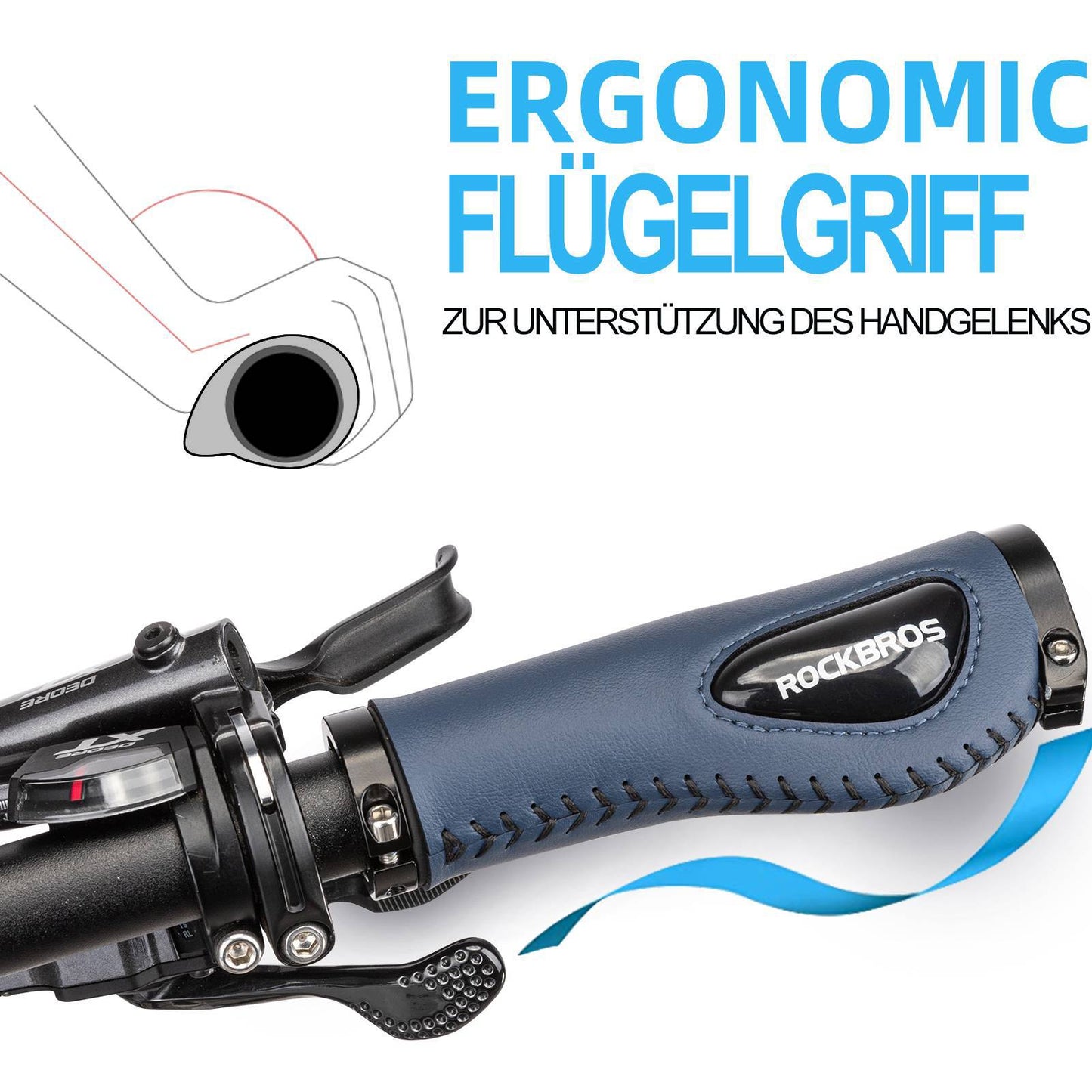 ROCKBROS bicycle grips, leather grips for handlebars with a 22.2 mm diameter